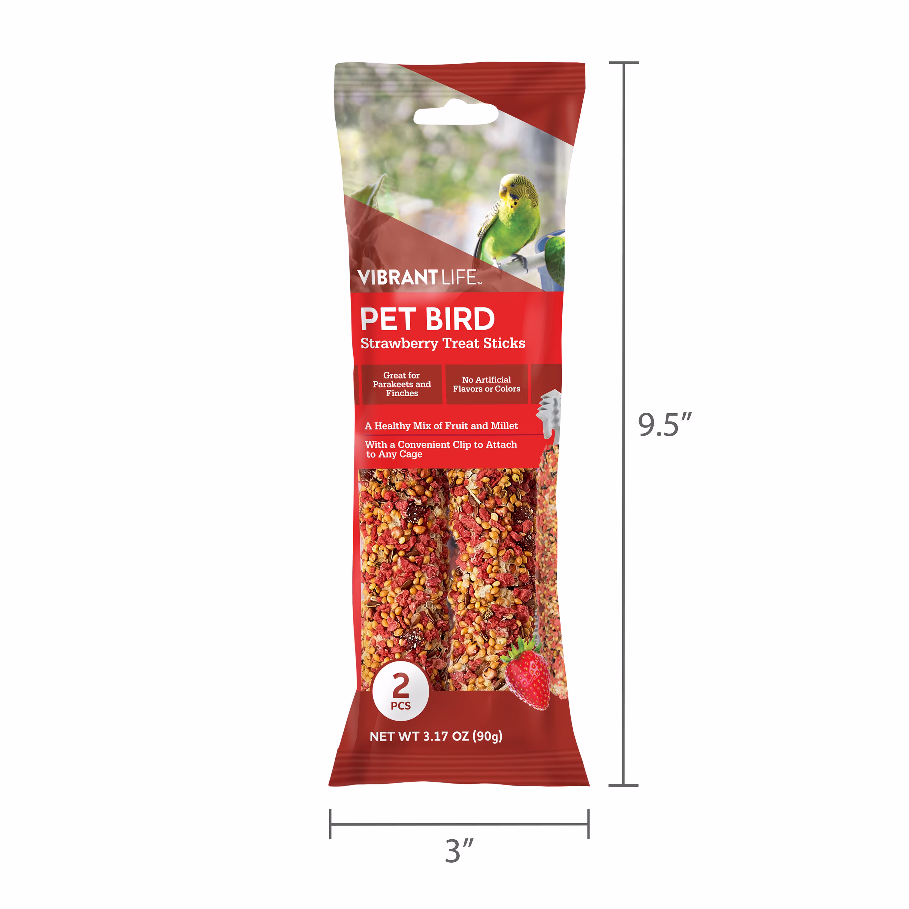 Vibrant Life Parakeet Treat Sticks, Strawberry, 3.17 oz. Bag, 2 Pieces