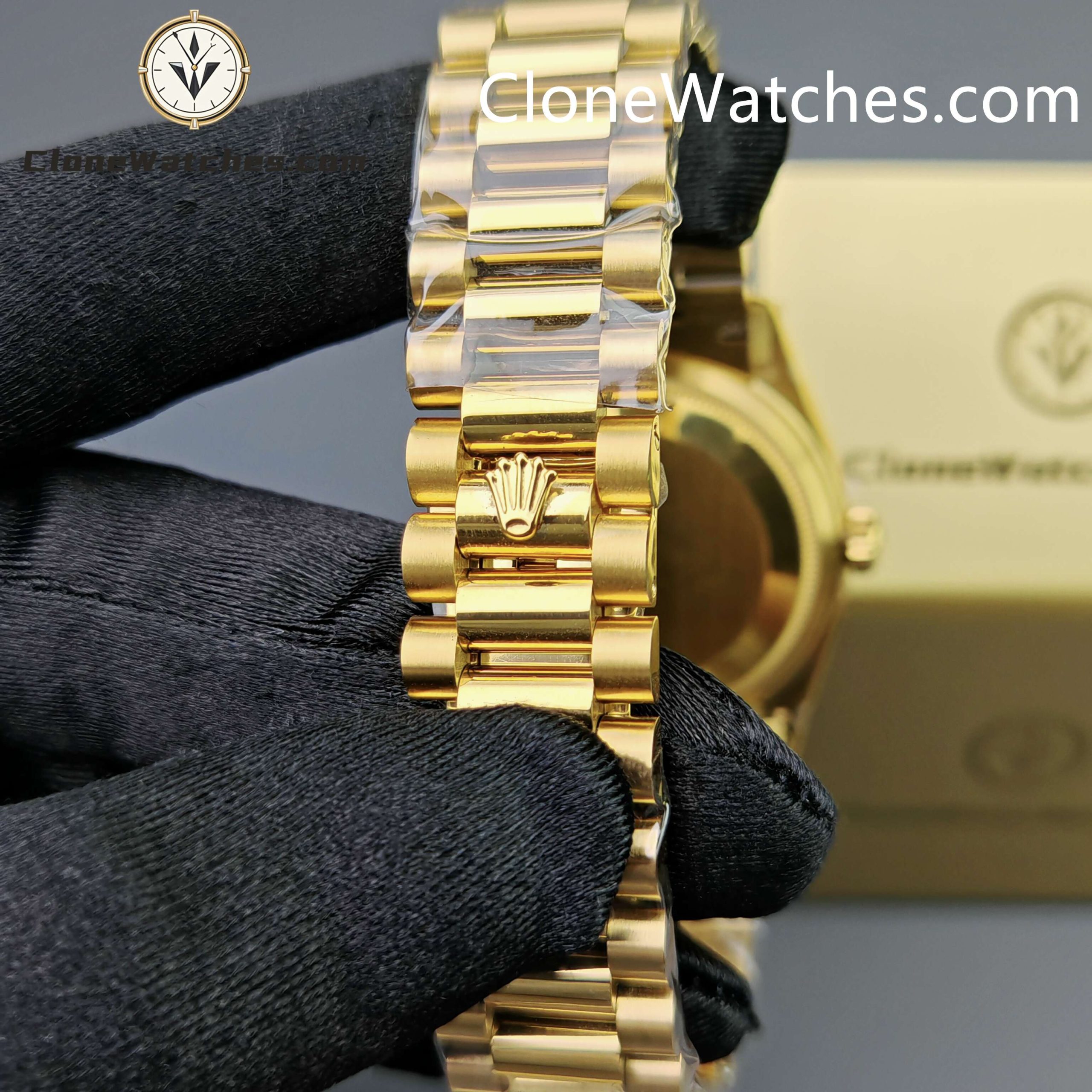 Rolex Super Clone Watches 1:1 Day Date Gold Malachite Dial 36mm 128238