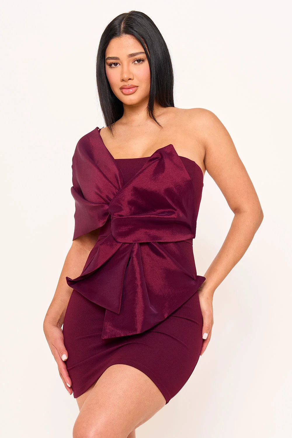 Symphony Dress - One Shoulder Twist Tie Detail Front Mini Dress