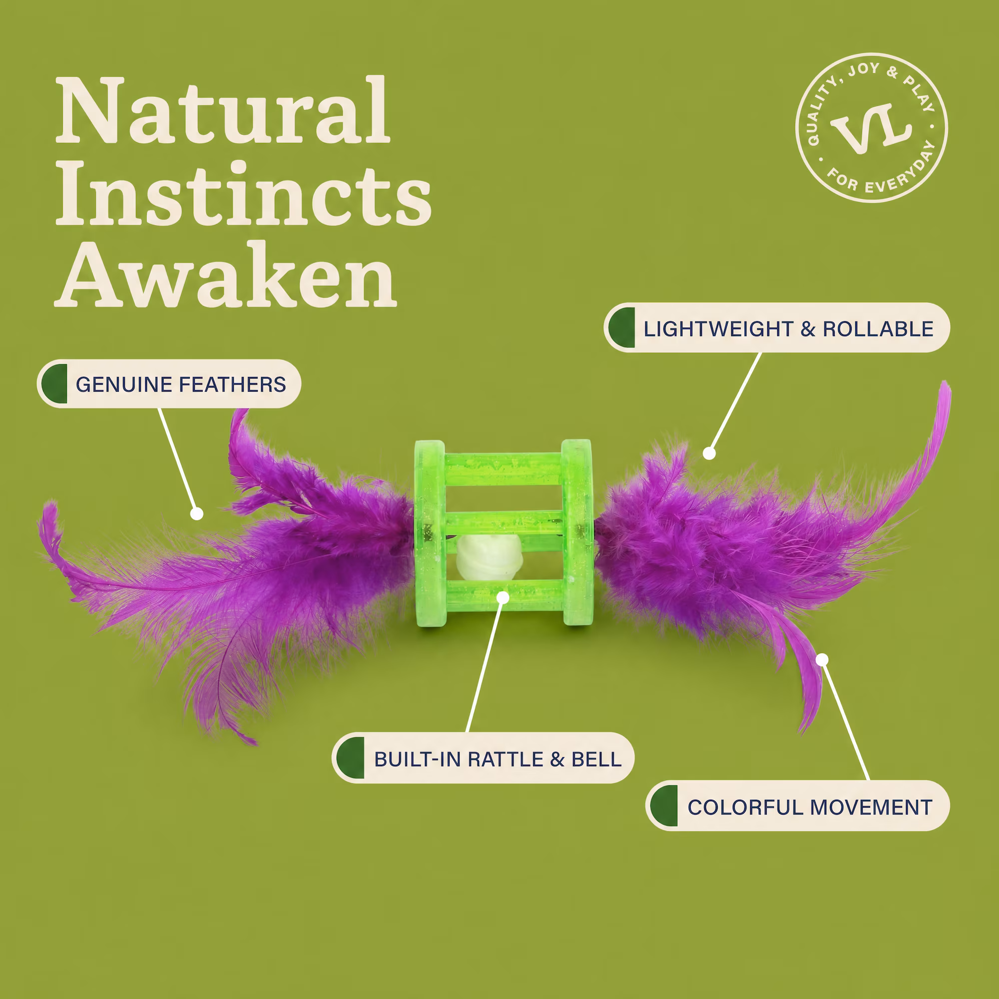 Vibrant Life Green and Purple Feather Rattle Cat Toy