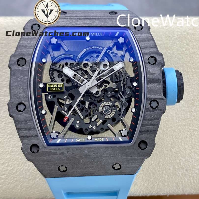 Richard Mille Super Clone Watches 1:1 RM 035 – 02 Carbon Tourbillon Blue Strap