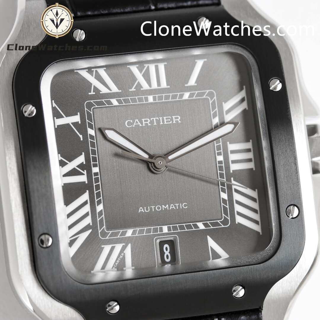 Cartier Super Clone Watches 1:1 Santos Series Grey Dial 39.8MM WSSA0037 Leather Strap