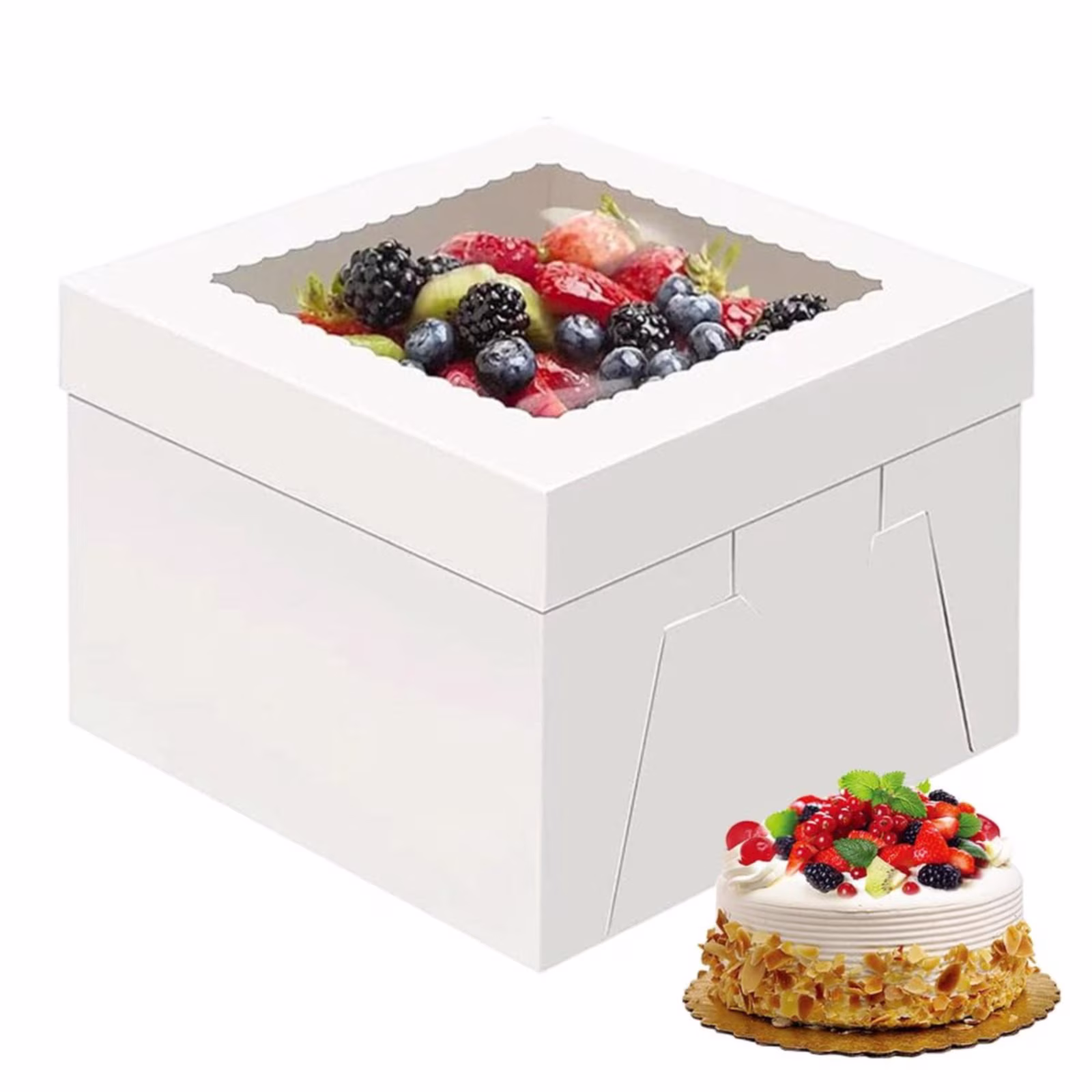 Disposable Cake Box with Window – 12 Inch Cardboard Cake Container with Display Window for Birthday Wedding, White