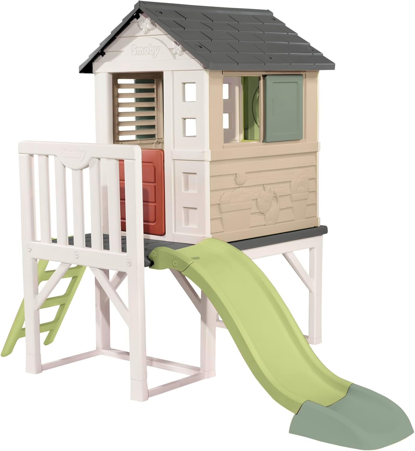 Maison pilotis plateforme 70 cm échelle toboggan matière recyclée dès 2 ans