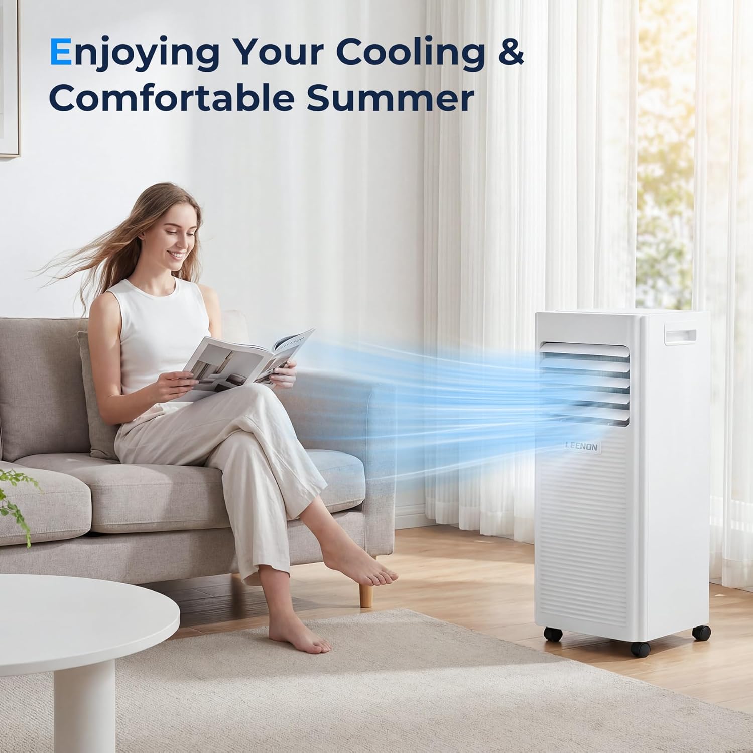 Climatiseur mobile 9000 BTU 4 en 1 déshumidificateur mode sommeil silencieux kit fenêtre télécommande 35 m²