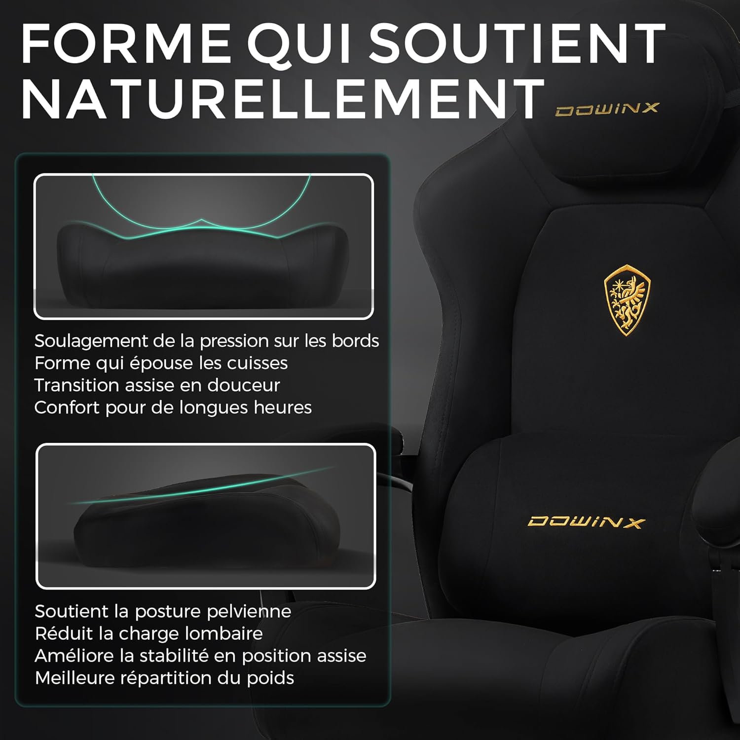 Chaise gaming ergonomique velours coussin lombaire massant repose pieds