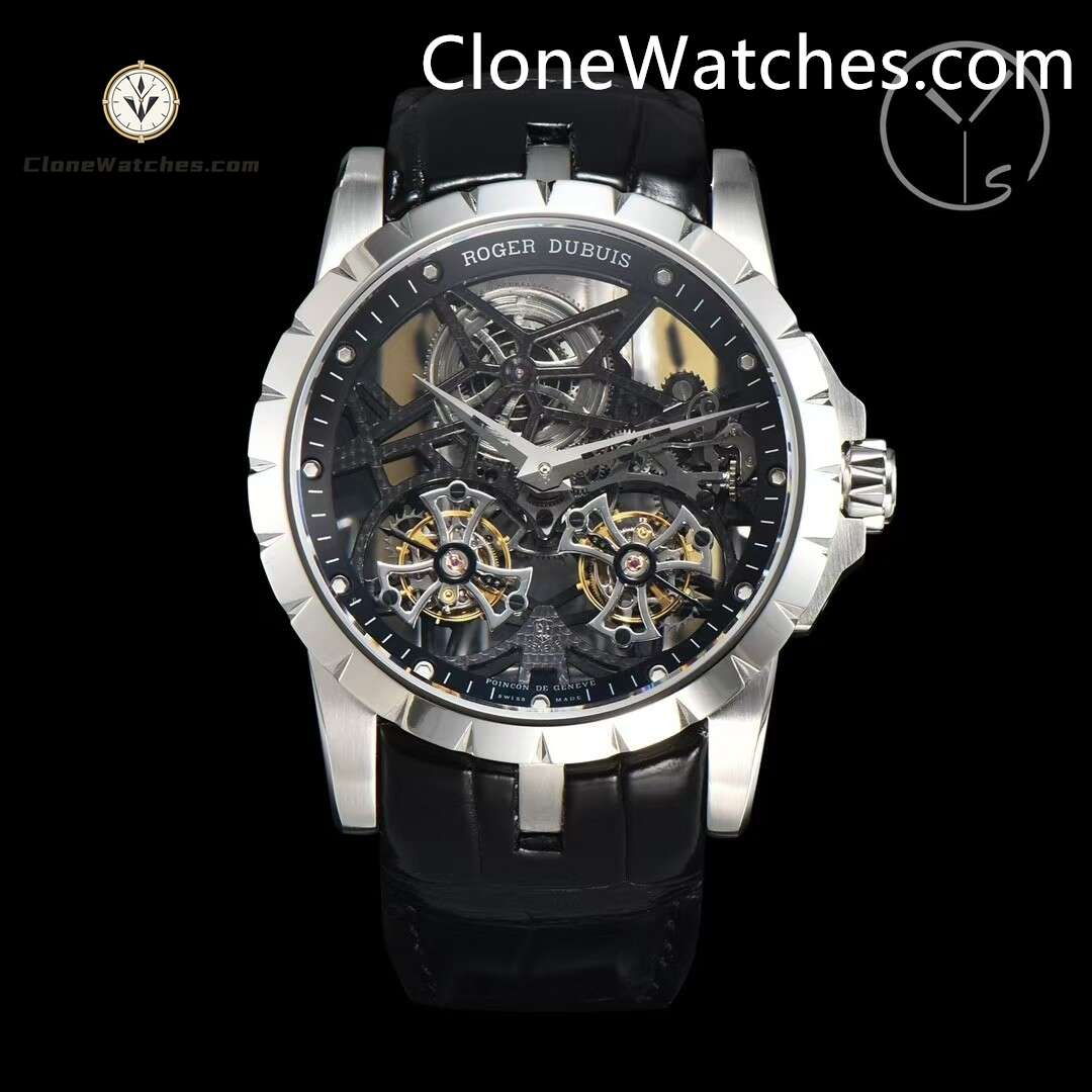 Roger Dubuis Super Clone Watches 1:1 Excalibur Skeleton Double Flying Tourbillon RDDBEX0396 45MM