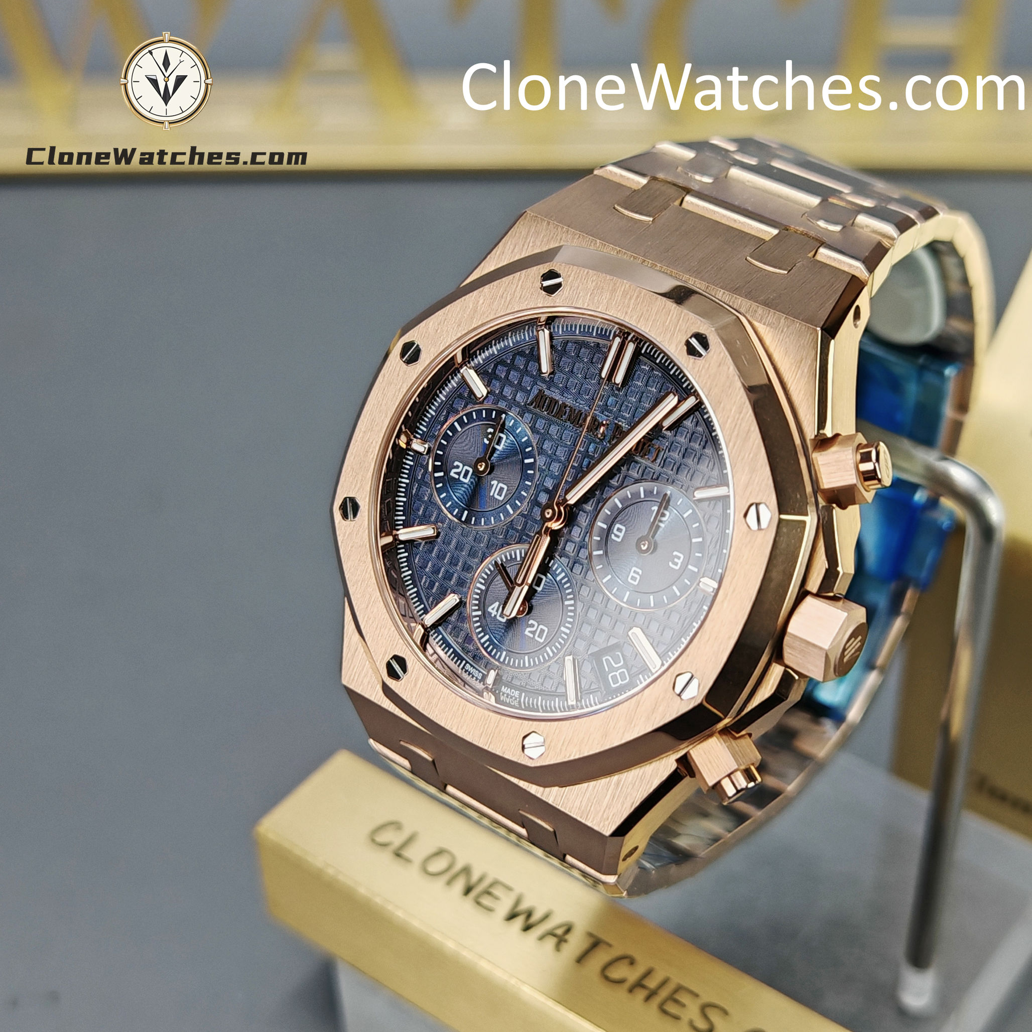 Audemars Piguet Super Clone Watches 1:1 Rose Gold Blue Dial 26240