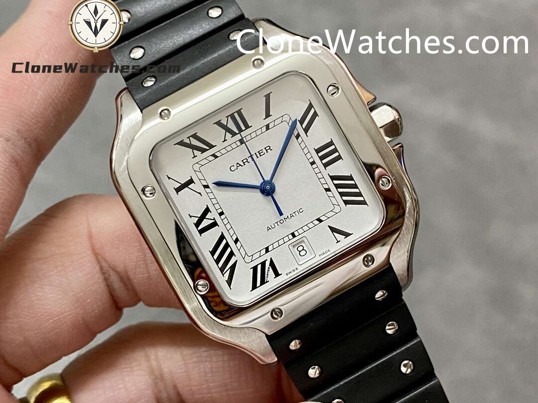 Cartier Super Clone Watches 1:1 Santos Series White Dial 39.8MM WSSA0018 Rubber Strap