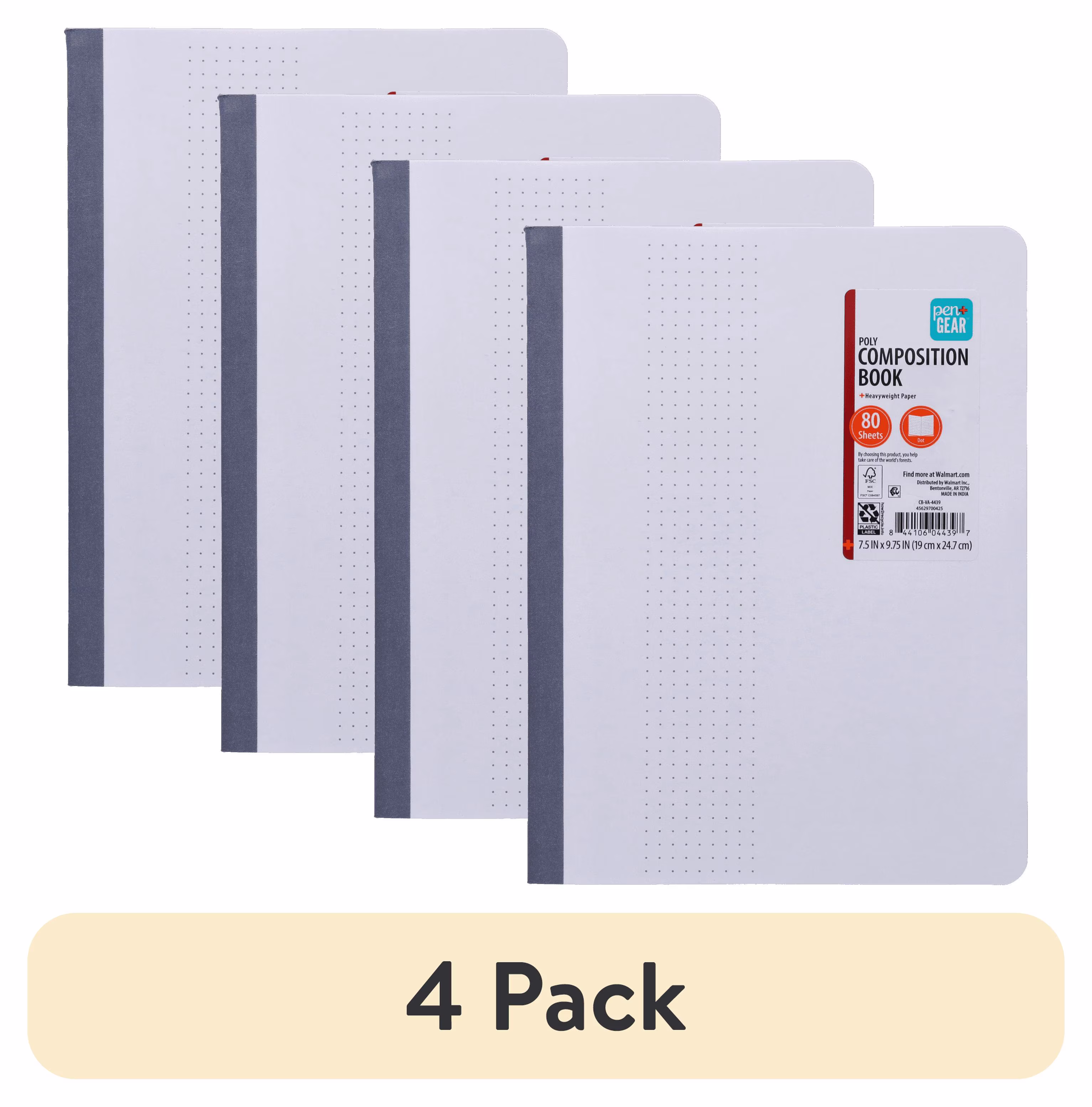 Pen+Gear Poly Cover Dot Ruled Composition Notebook, 7.5 x 9.75 Inches, White, 80 Pages