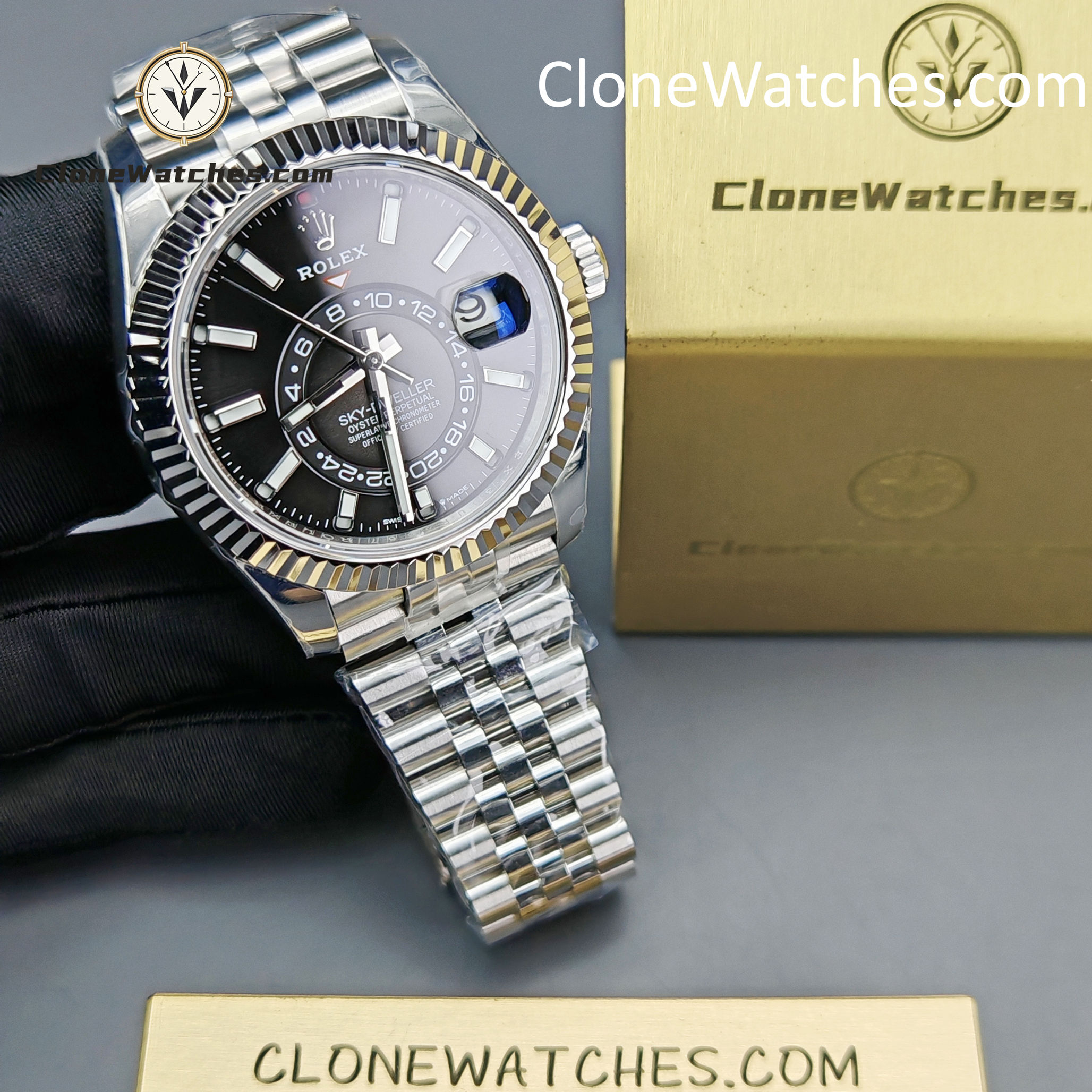 Rolex Super Clone Watches 1:1 Sky Dweller Black Dial Jubilee M336934 9002 Movement