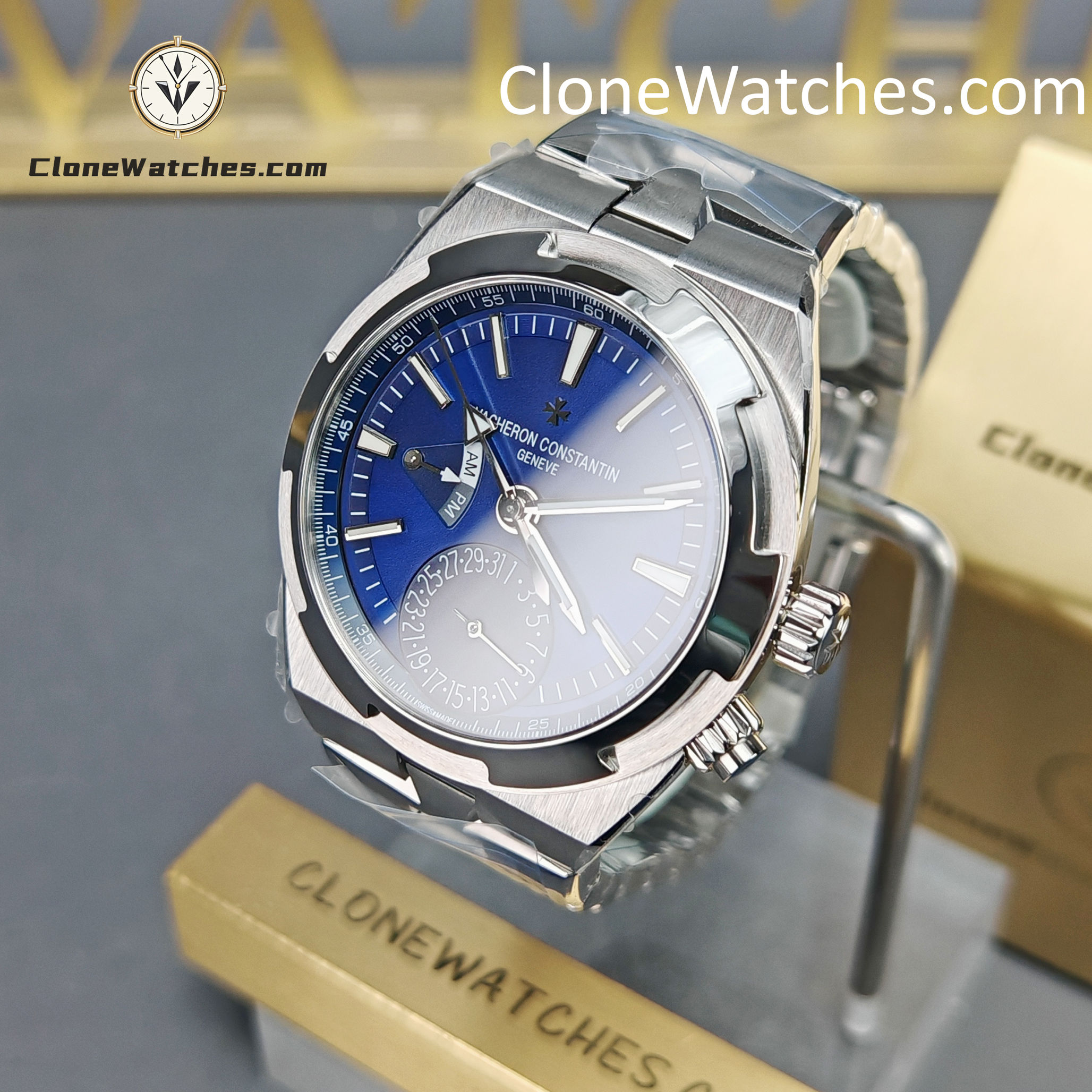 Vacheron Constantin Super Clone Watches 1:1 Overseas Dual Time 7920V/210A-B334 Blue Dial