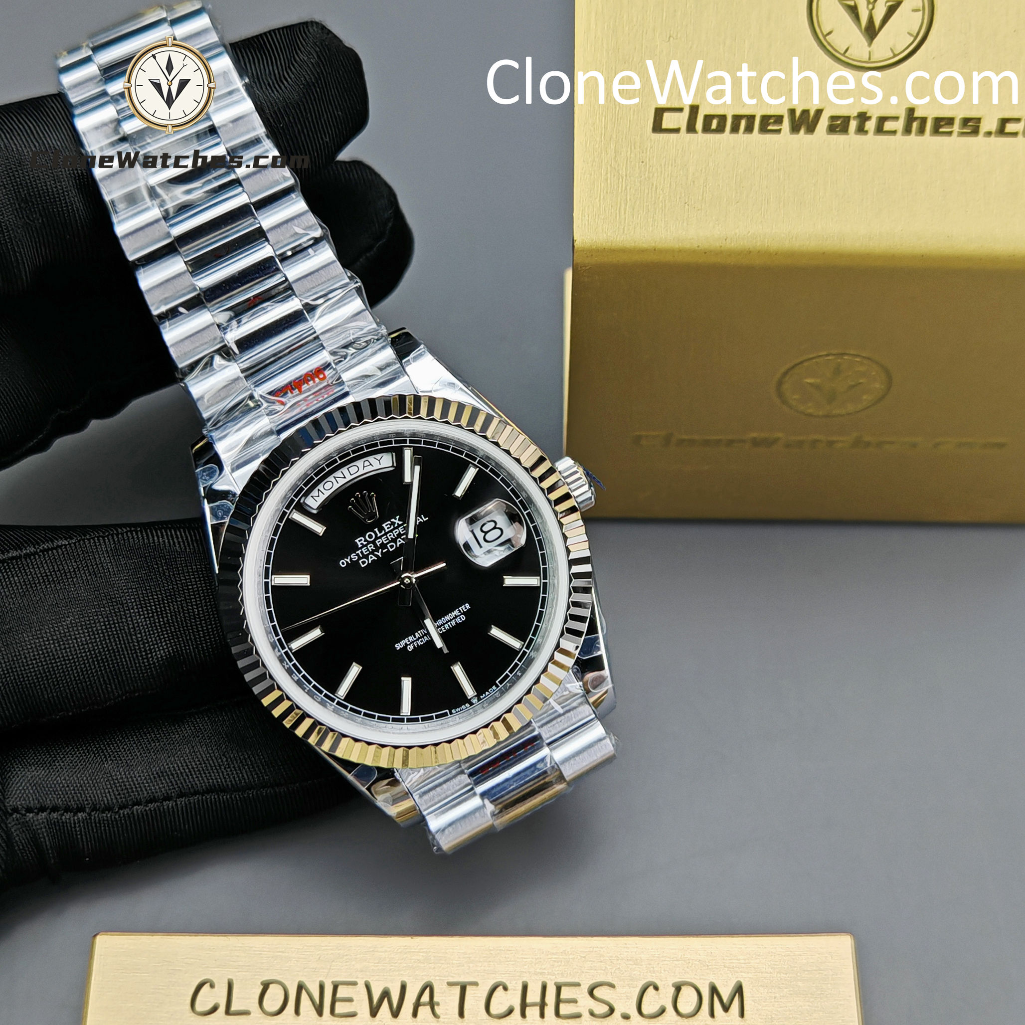 Rolex Super Clone Watches 1:1 Day Date Black Dial 40mm m228239-0005 3255 Movement