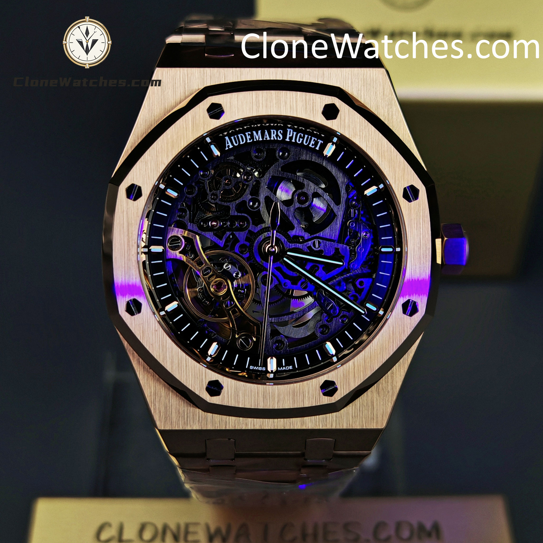 Audemars Piguet Super Clone Watches 1:1 Royal Oak Rose Gold 15407 Skeleton Dial