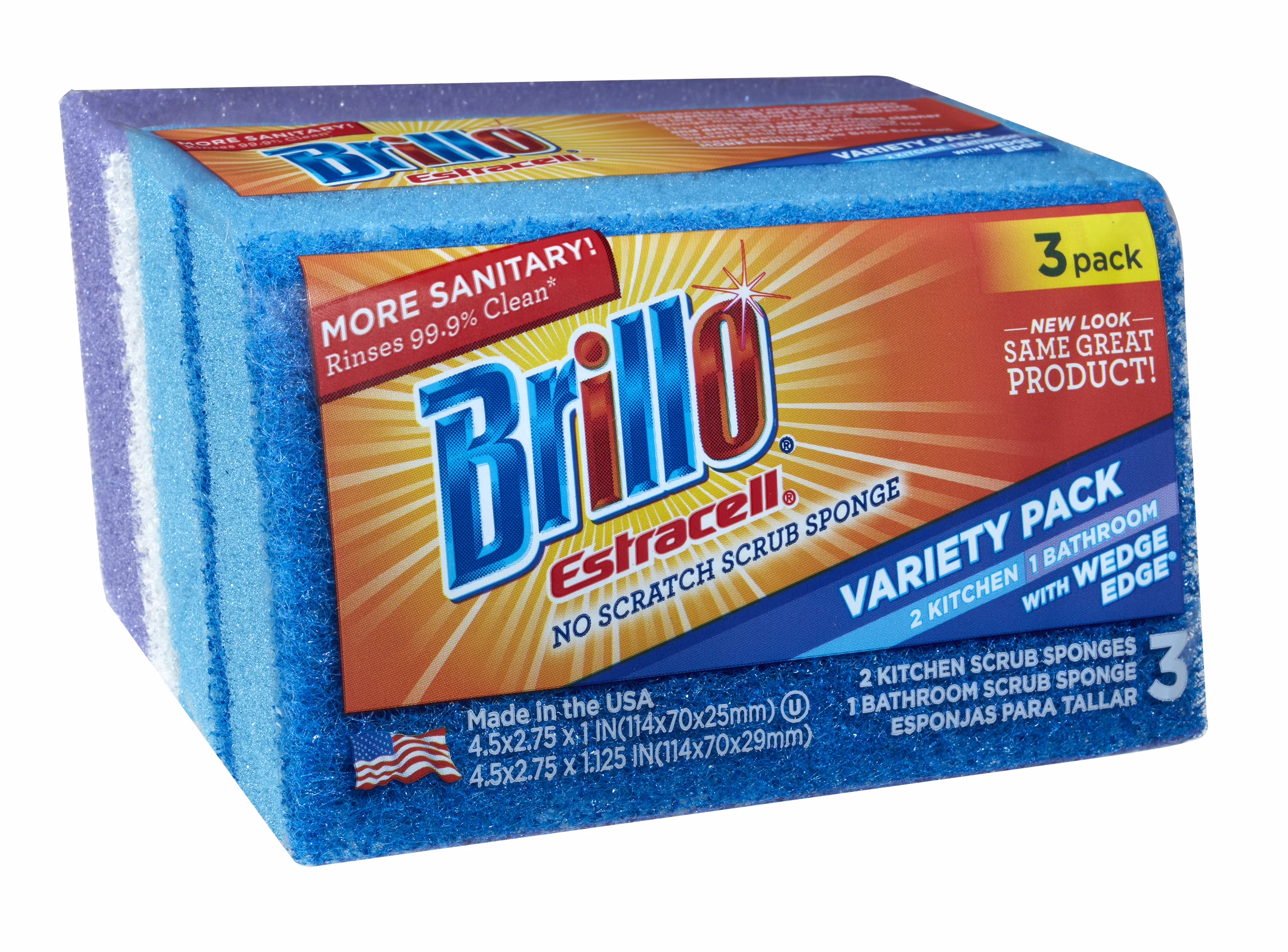 Brillo Estracell Wedge Edge No Scratch Scrub Sponge, 3 Count