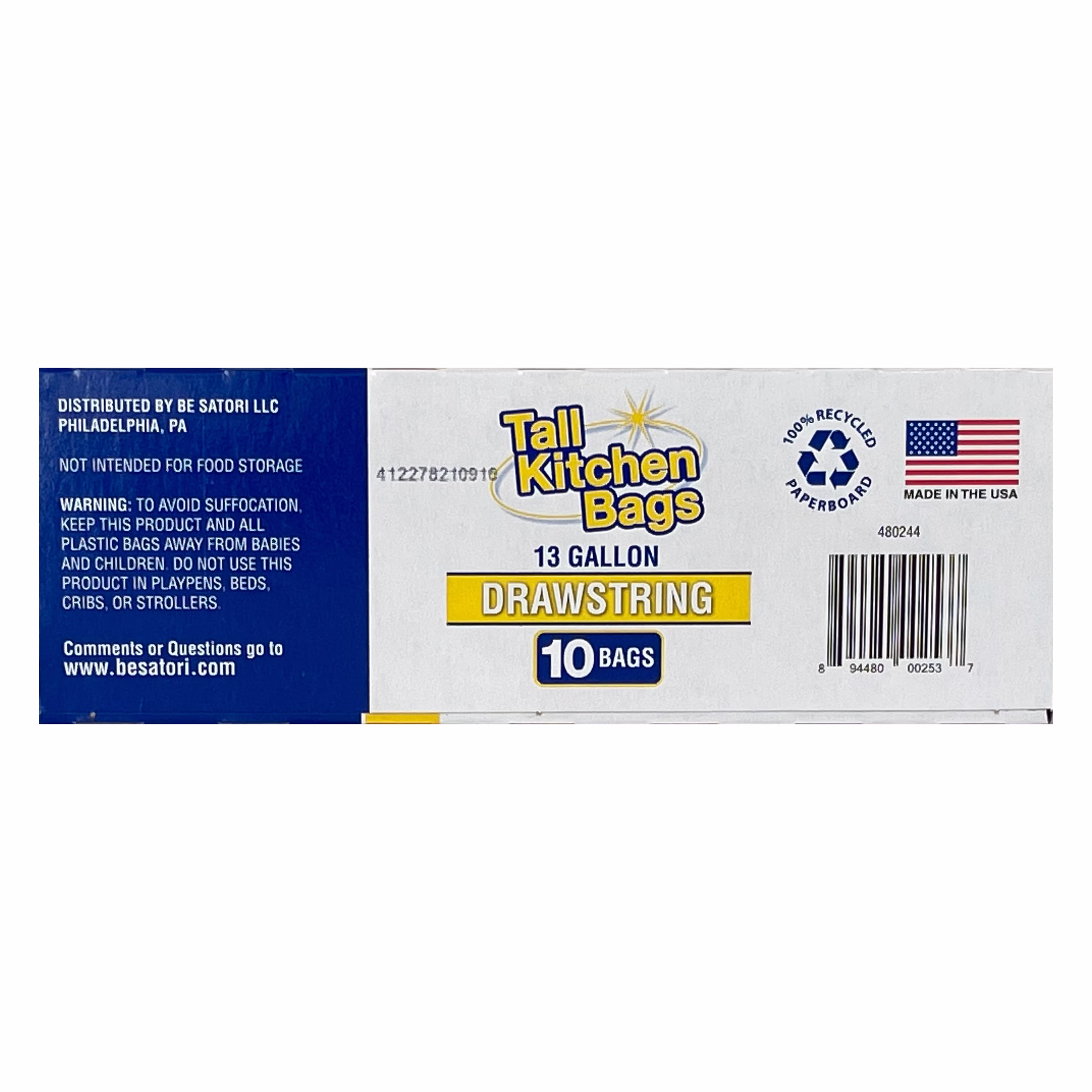 Basic Kitchen Trash Bags, 13 Gallon, 10 Bags (Drawstring)