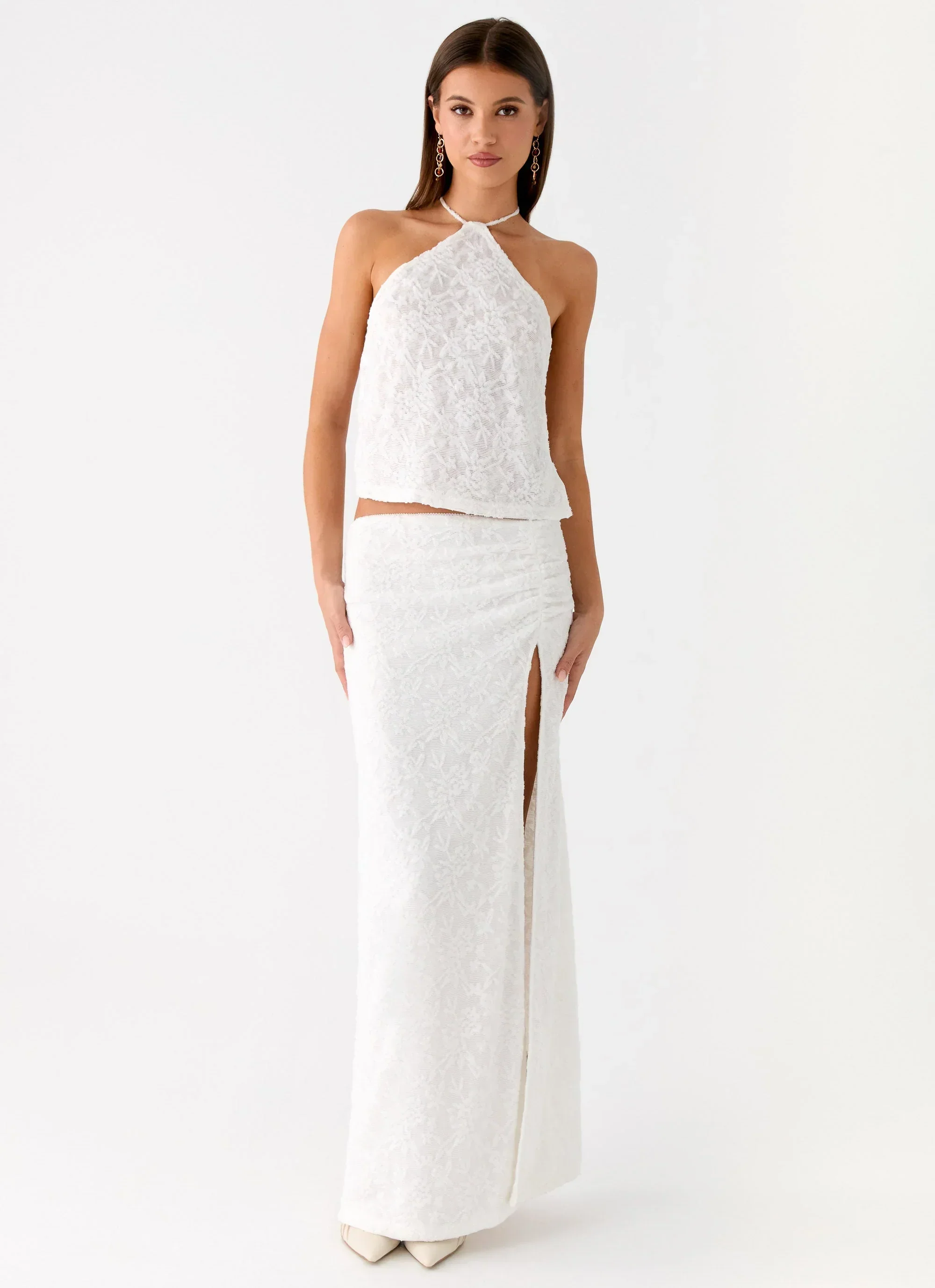 Griff Low Rise Jacquard Maxi Skirt - White
