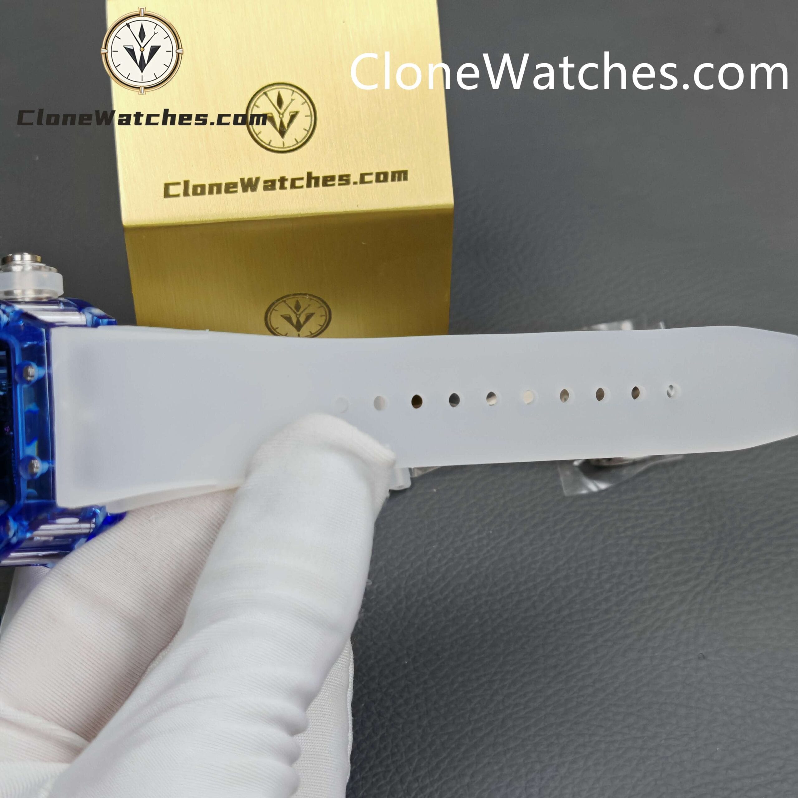 Richard Mille Super Clone Watches 1:1 RM 027 – 03 Blue Crystal Full Transparent Tourbillon White Strap