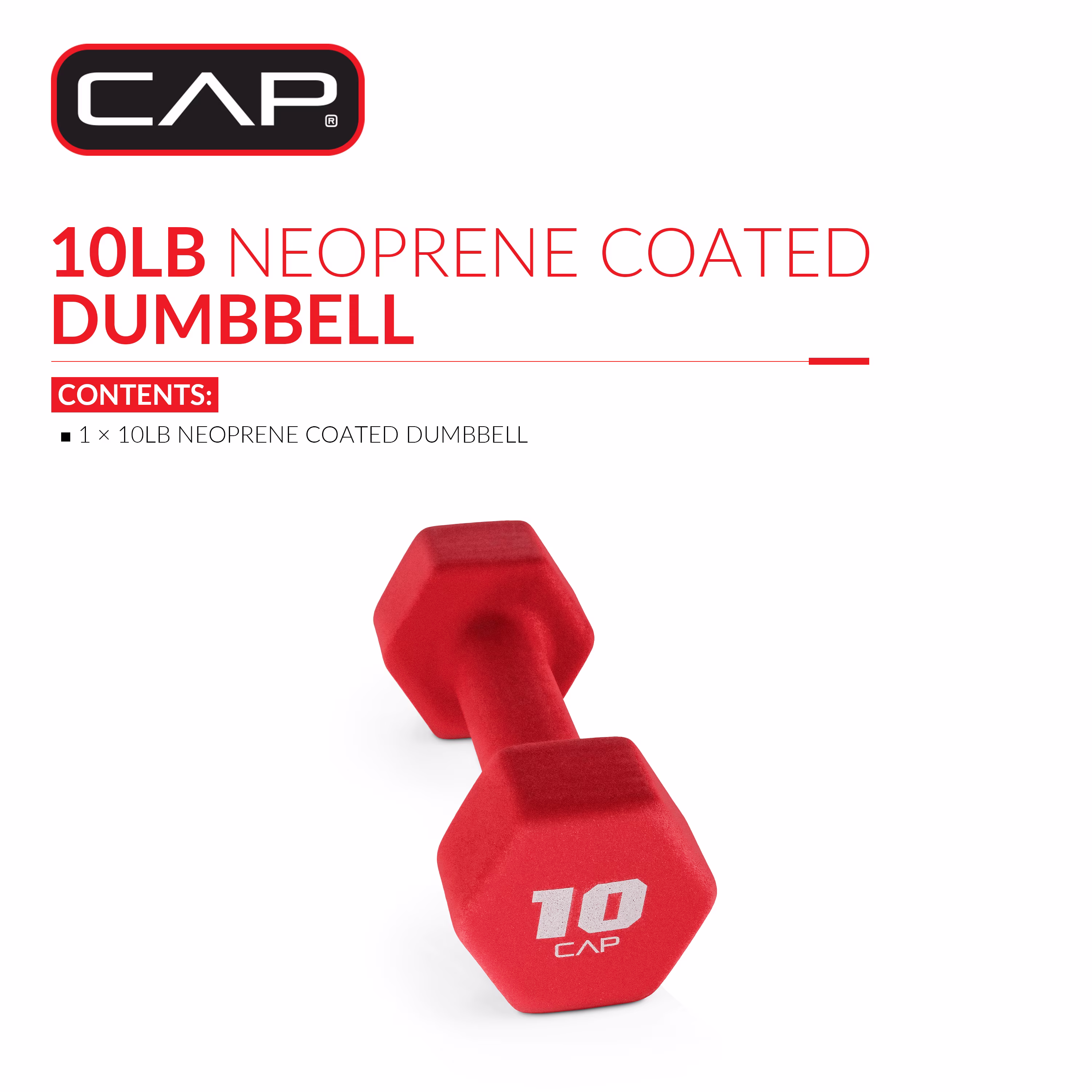 CAP, 10lb Neoprene Dumbbell, Red, Single