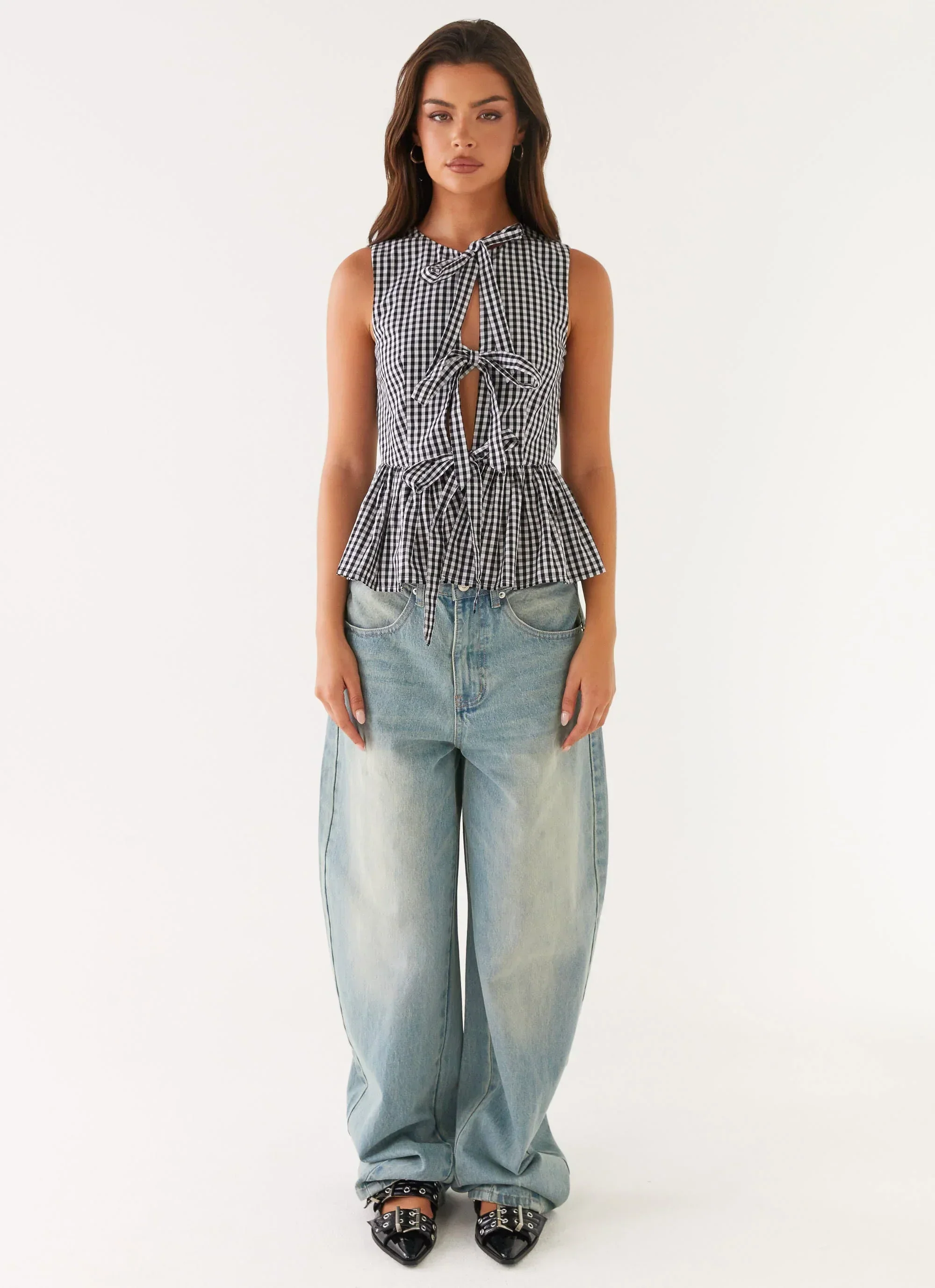 Cyrene Tie Top - Black Gingham