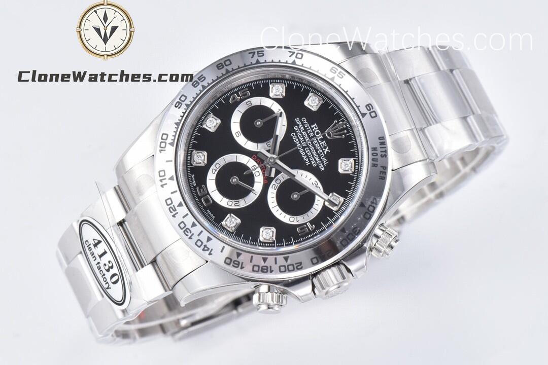 Rolex Super Clone Watches 1:1 Daytona Black Diamond Dial M116508-0014 4130 Movement