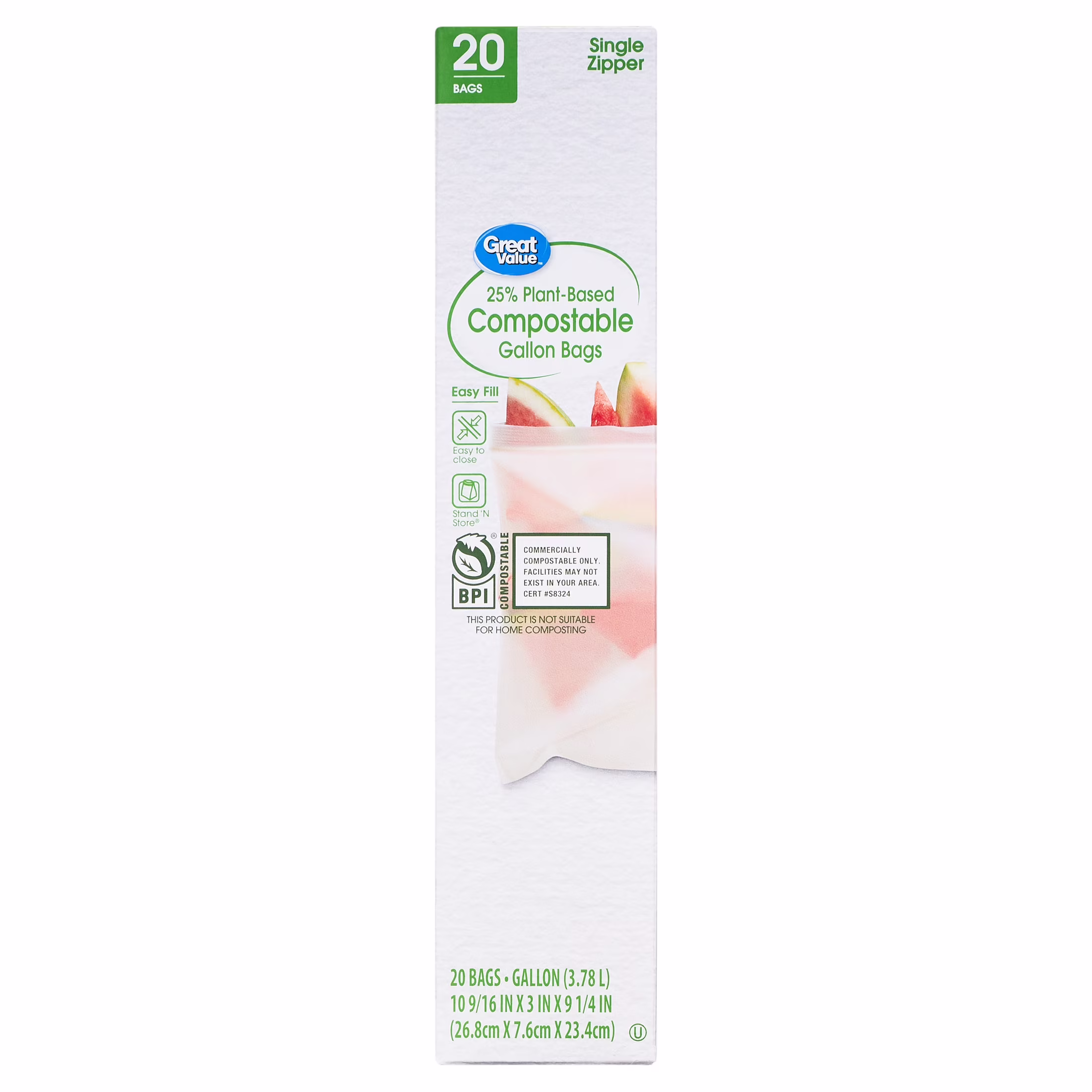 (2 pack) Great Value 25% Plant-Based Compostable Gallon Food Storage Bags, 20 Count