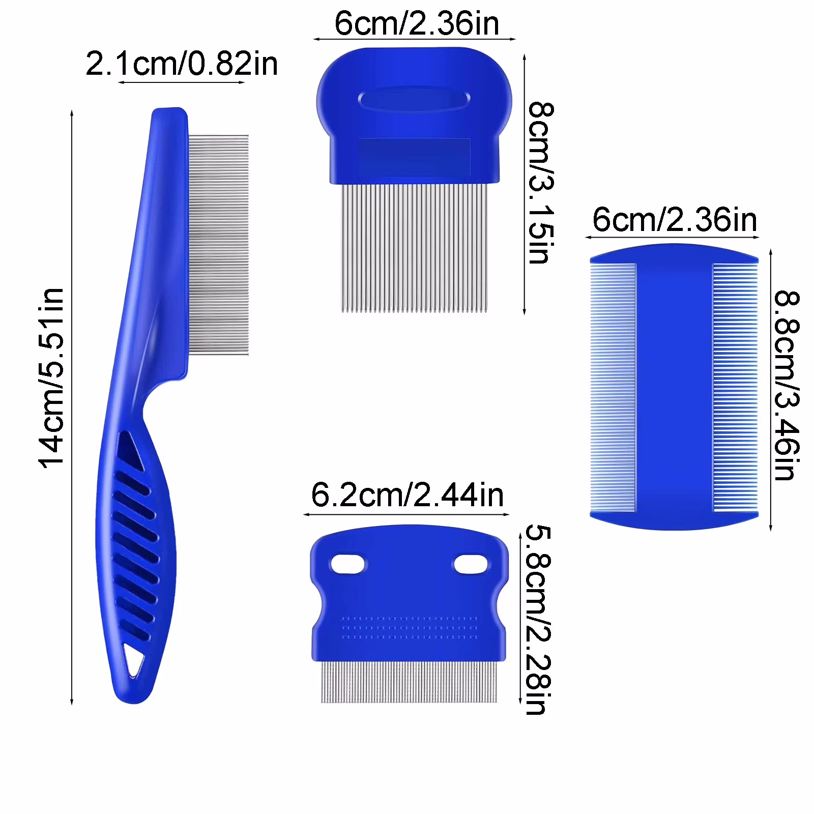 Flea Lice Comb Set, Stainless Steel Dog Cat Grooming Combs with Rounded Teeth, Double Sided Pet Tear Stain Remover, 4Pcs Dematting Tool