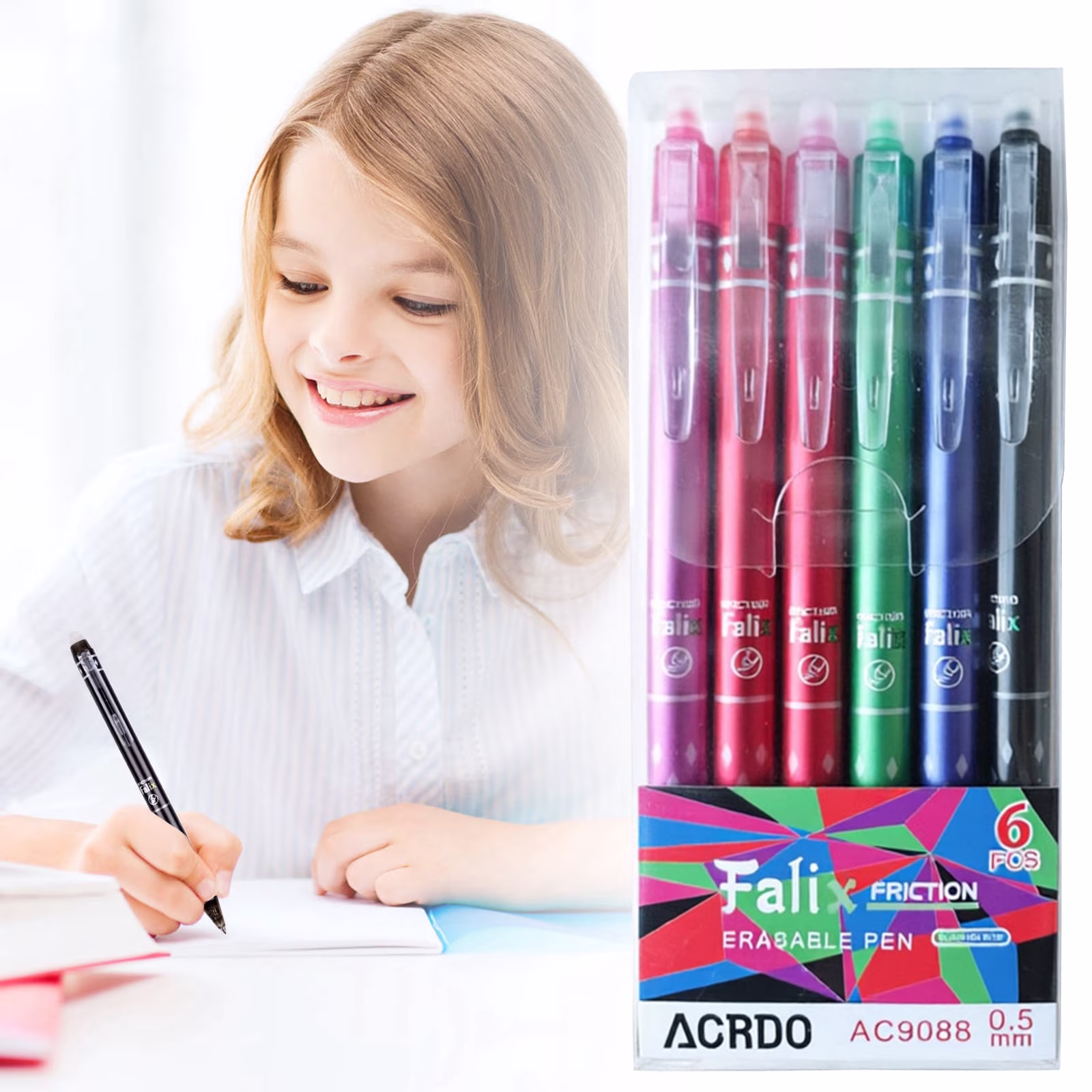 JUMNUYCUH 6Pcs Retractable Erasable Pens, 0.5mm Fine Point Blue Ink Gel Pens, Smooth Writing Pens for Drawing, Journaling and Note Taking, Make Mistakes Disappear, Office Classroom Supplies, Blue