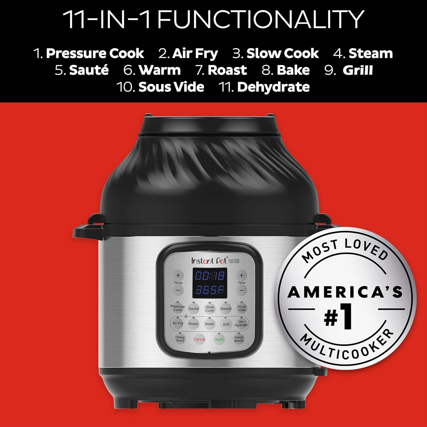 Multicuiseur Duo Crisp 11 en 1 76 L autocuiseur friteuse air mijoteuse vapeur sous vide déshydrateur gril