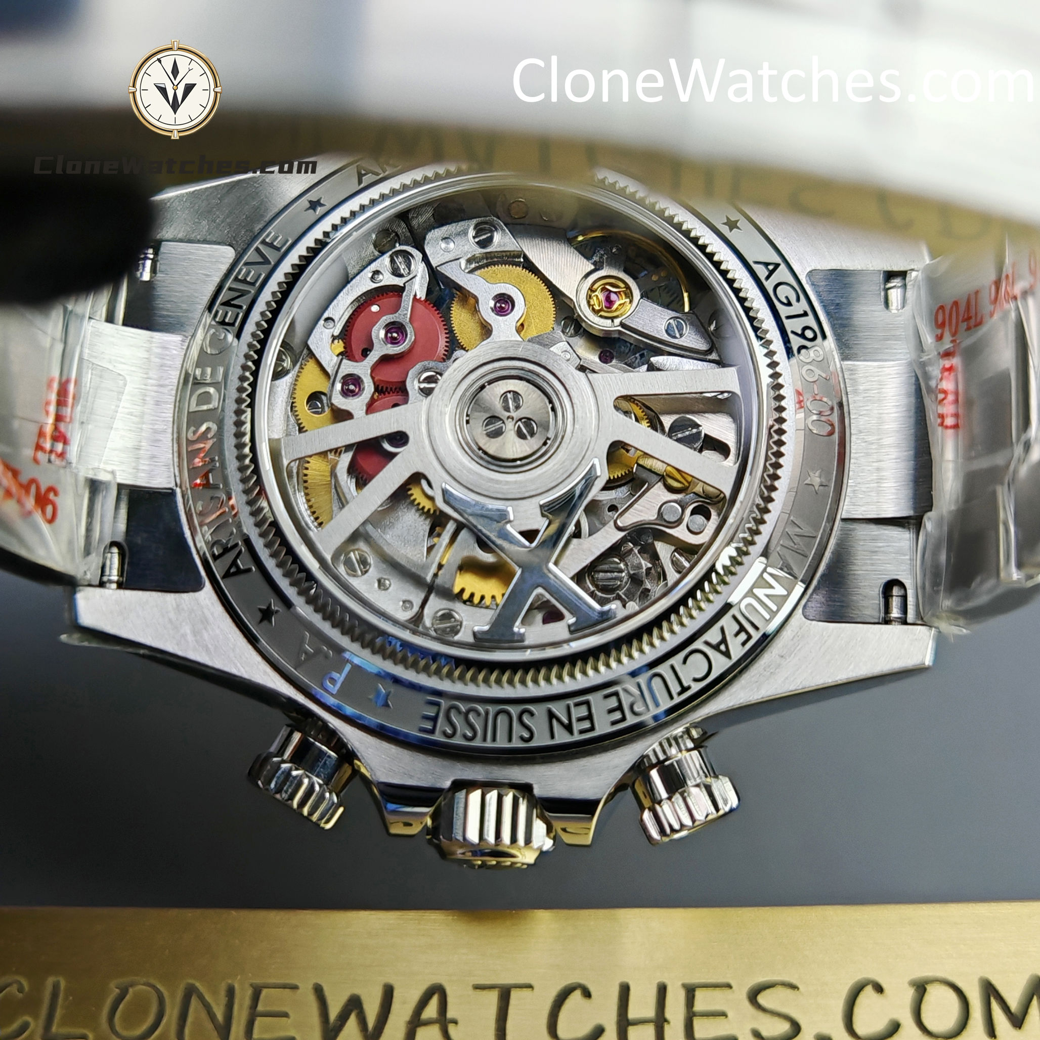 Rolex Super Clone Watches 1:1 Daytona Arolla Blue Crystal Skeleton Dial Diamonds Bezel 4130 Movement