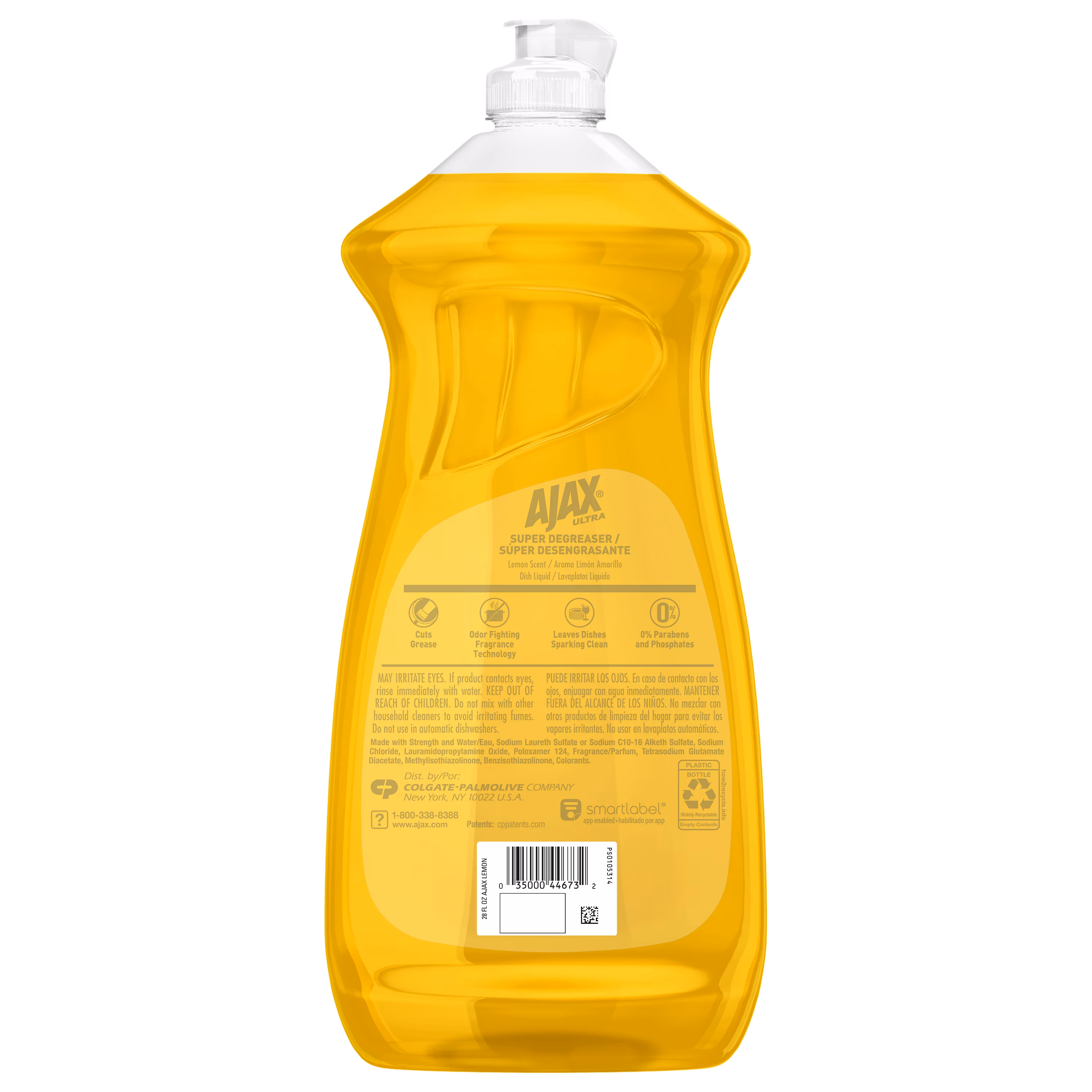 Ajax Ultra Liquid Dish Soap, Super Degreaser, Mess-Free, Easy-Flip Cap, Lemon Scent, 28 fl oz