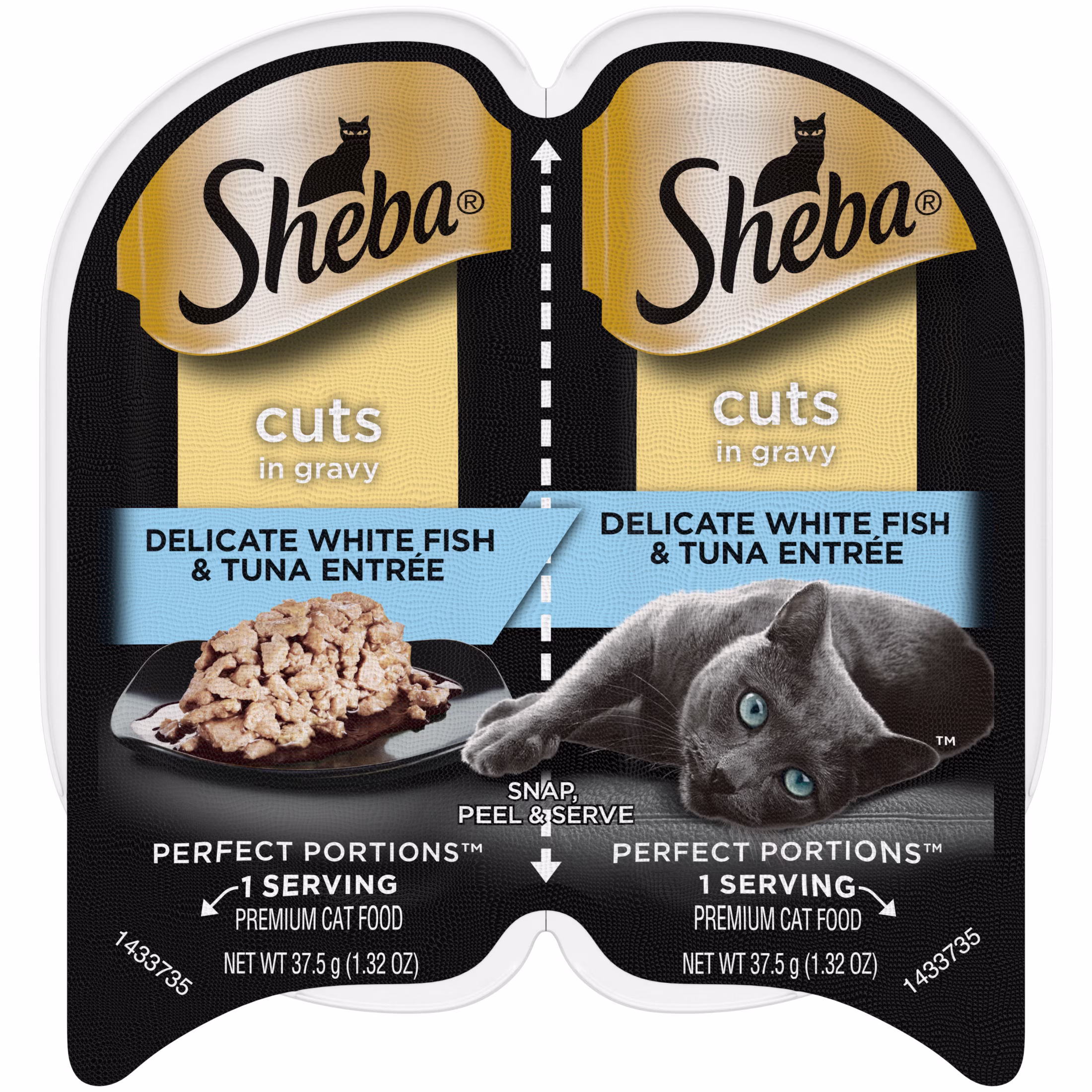 (12 pack) Sheba Wet Cat Food Cuts in Gravy Delicate White Fish & Tuna Entree, 2.6 oz Perfect Portions Twin-Pack Tray