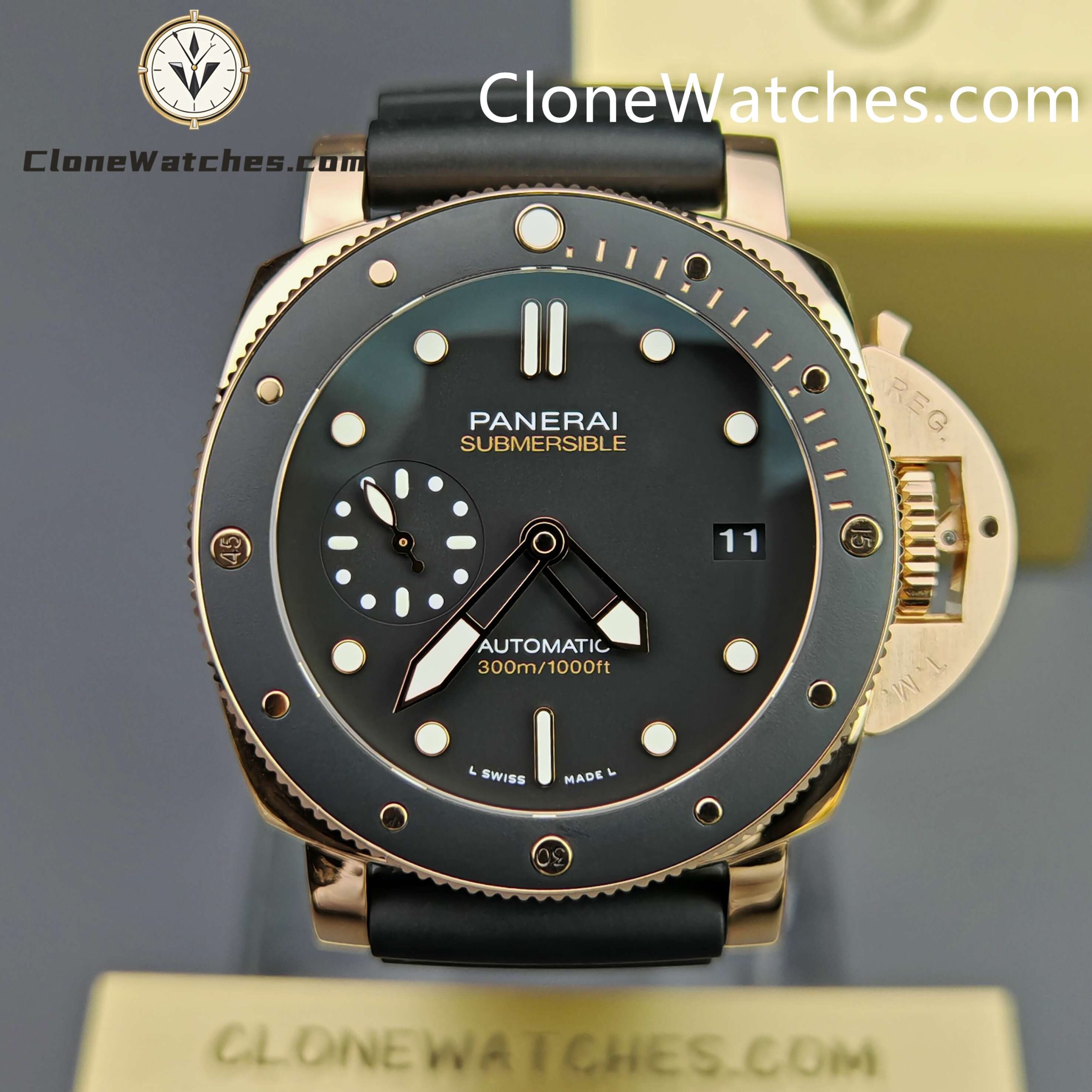 Panerai Super Clone Watches 1:1 Submersible GoldtechTM PAM02164 Black Dial