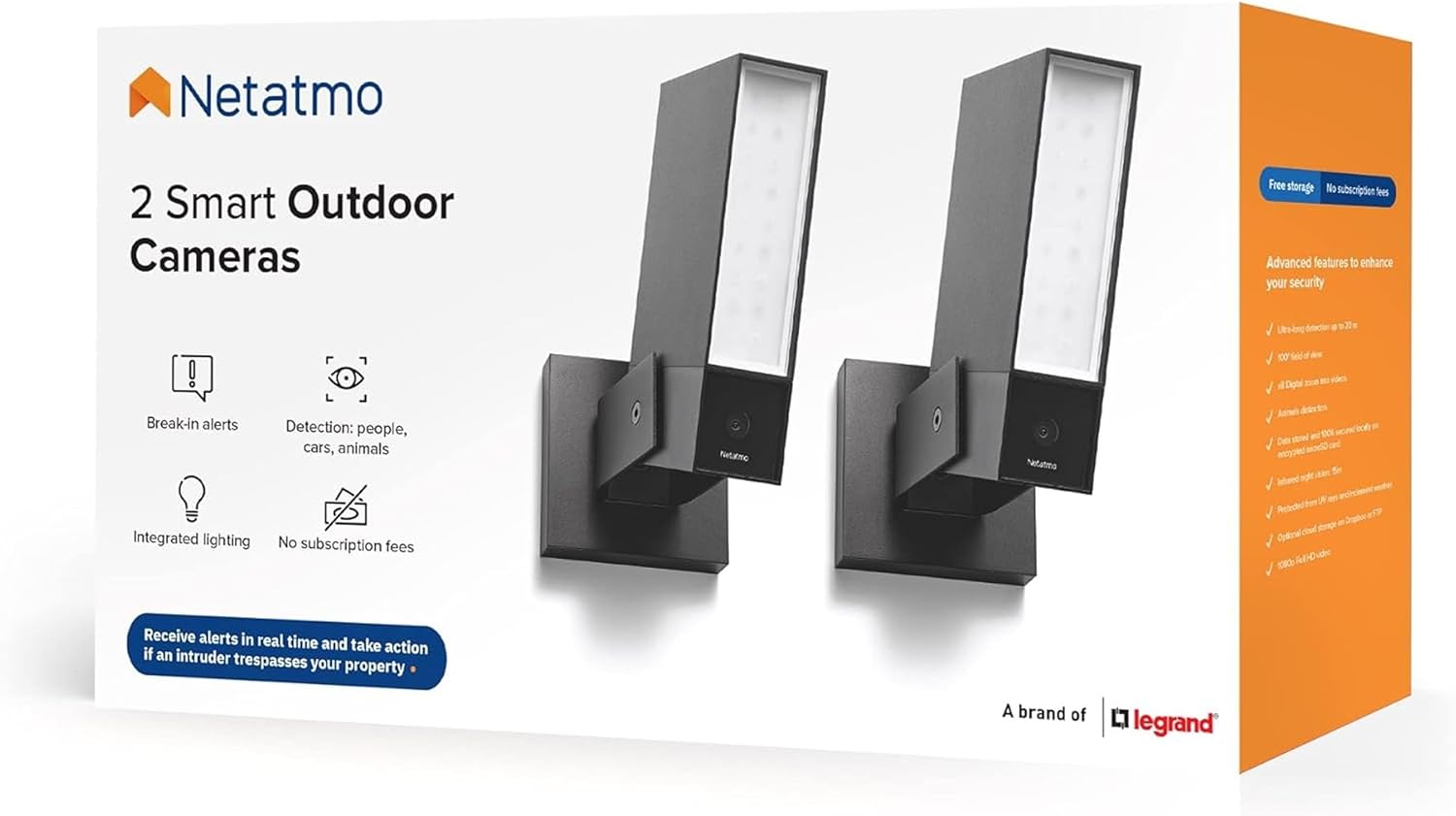Pack 2 caméras extérieures éclairage intégré détection personnes 1920p WiFi aluminium noir NBU-2-NOC-AMZ