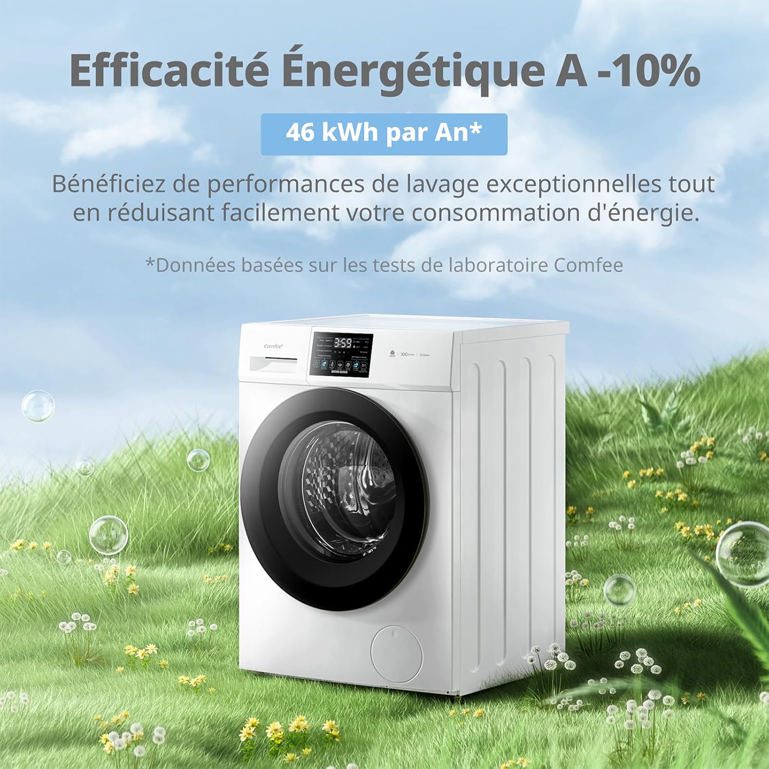 Lave linge autonome CFP03EW100W-FR 10 kg classe A-10% soin vapeur moteur BLDC Woolmark panneau tactile blanc