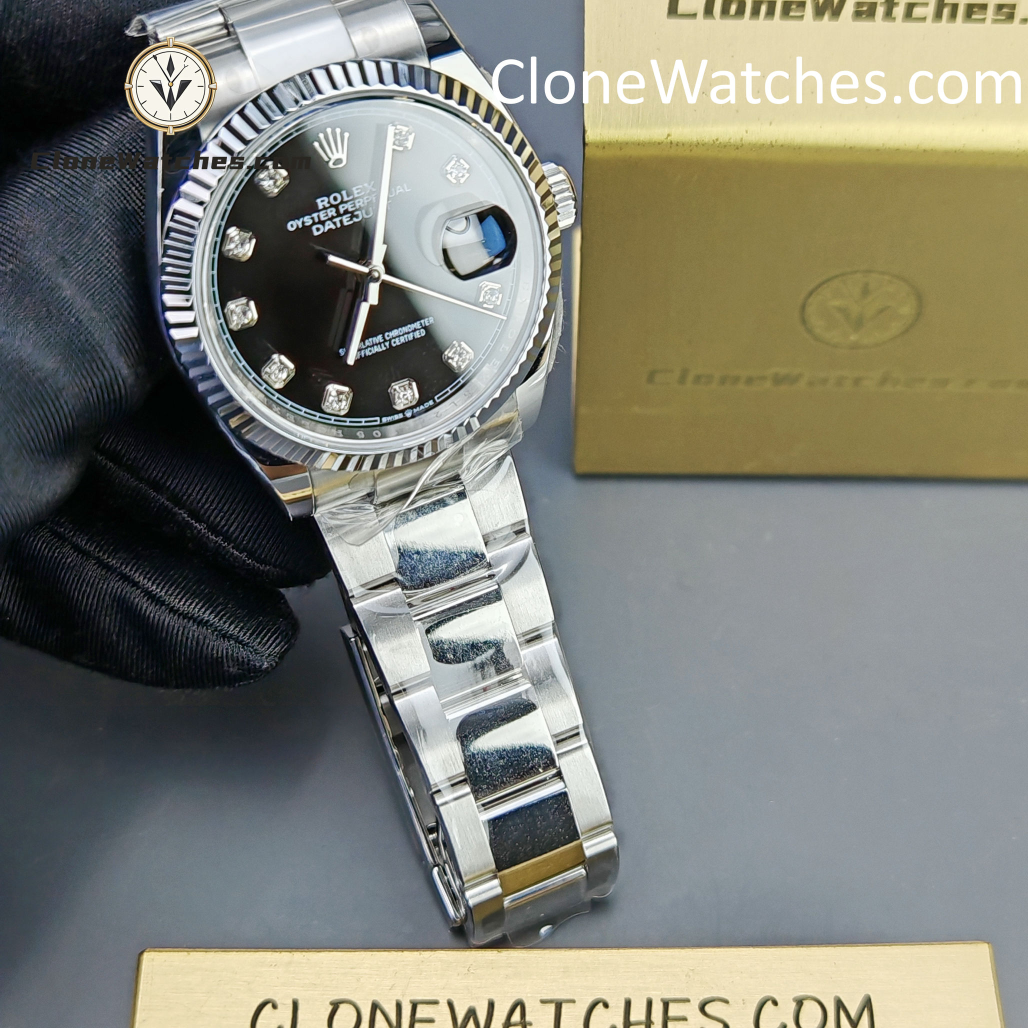 Rolex Super Clone Watches 1:1 DateJust Black Diamond Dial m126234-0028 Oyster 36MM 3235 Movement