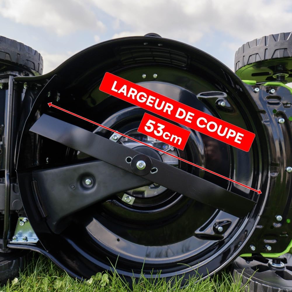 Tondeuse thermique 196 cc autopropulsée coupe 53 cm bac 65 L