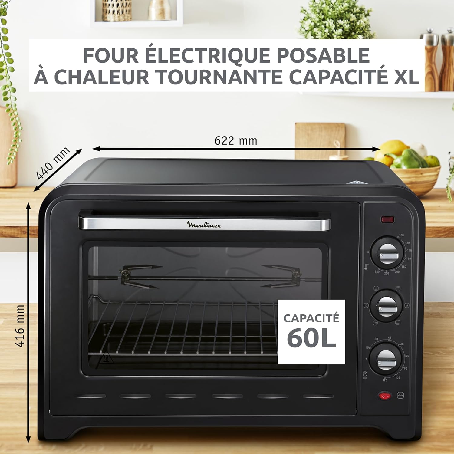 Four électrique 60 L chaleur tournante 7 modes tournebroche thermostat 240 degrés