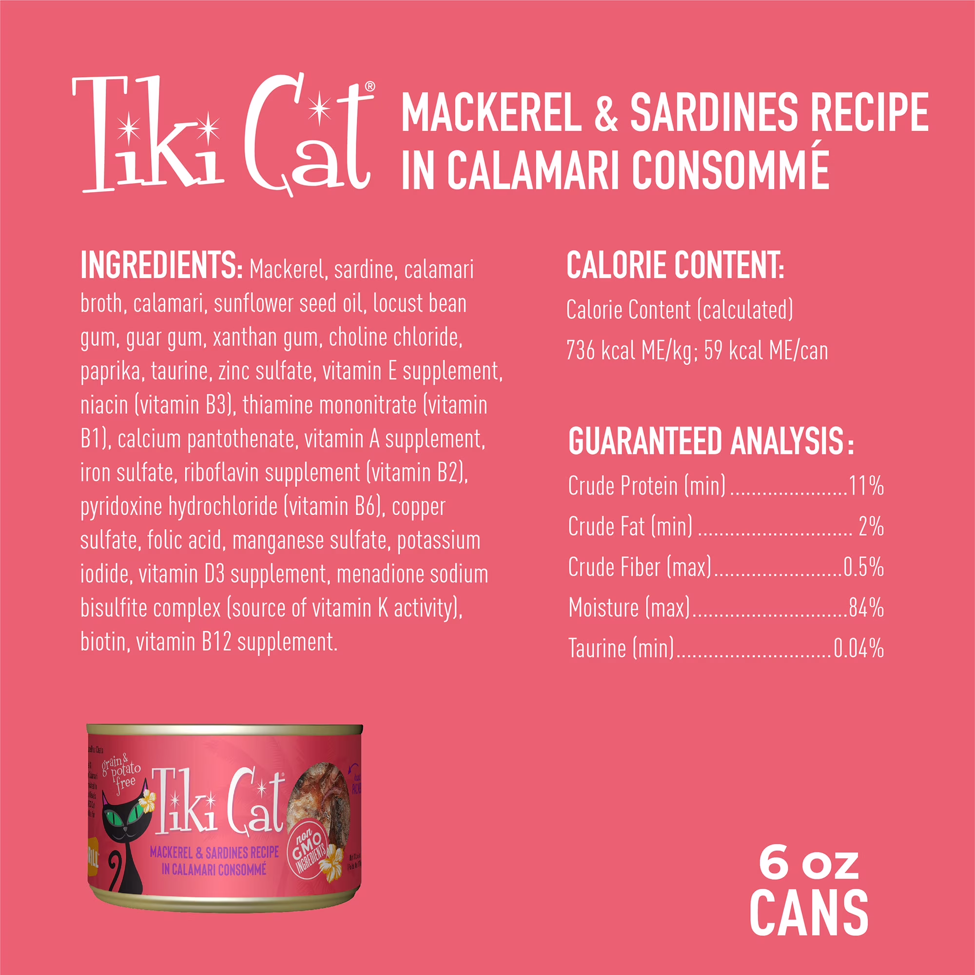 Tiki Cat Grill Wet Cat Food, Mackerel & Sardines, 6 oz. Can