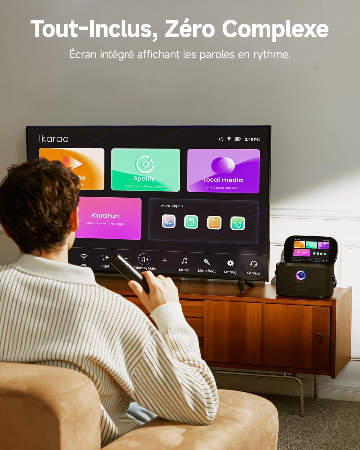 Enceinte karaoké adulte écran 2 micros sans fil 140W WiFi HDMI TV abonnement inclus