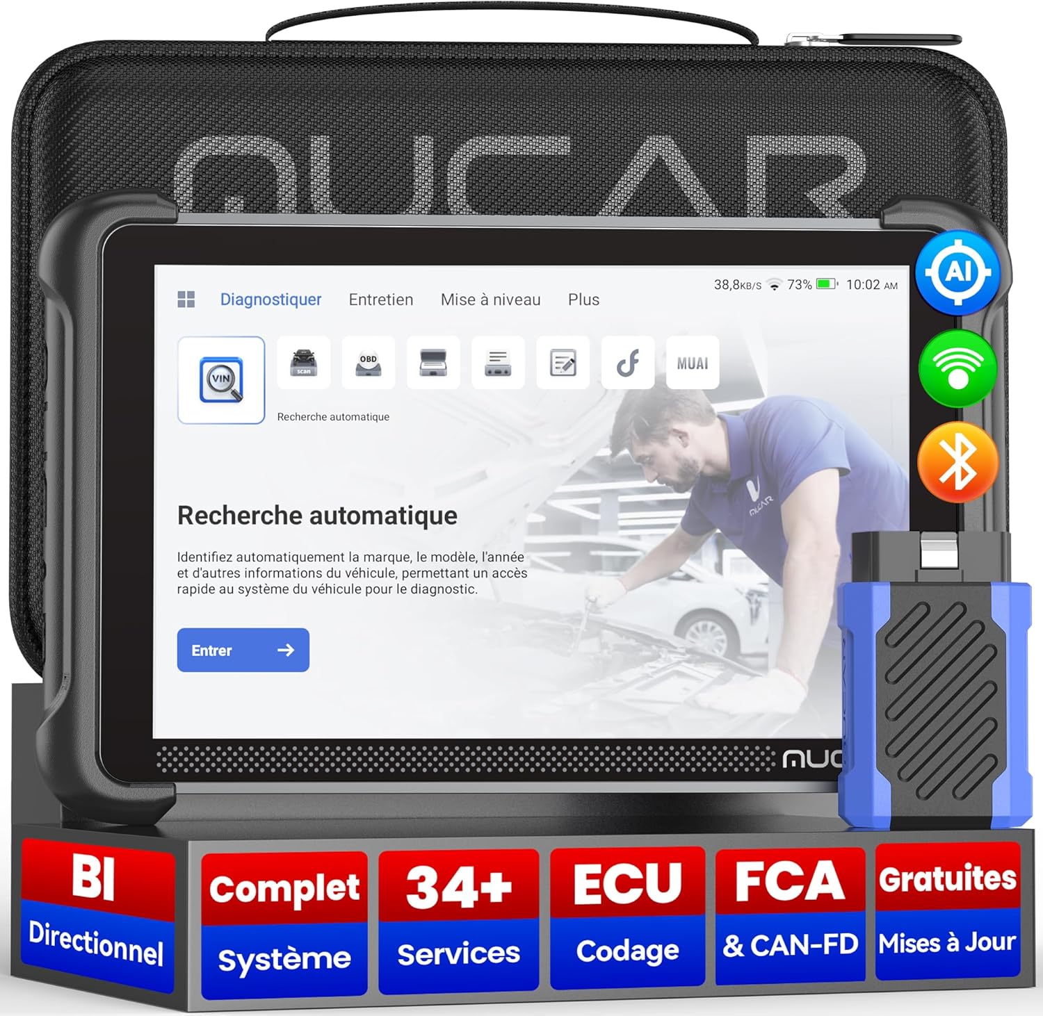 Valise diagnostic auto bidirectionnelle OBD2 codage ECU réinitialisations multiples CANFD DOIP