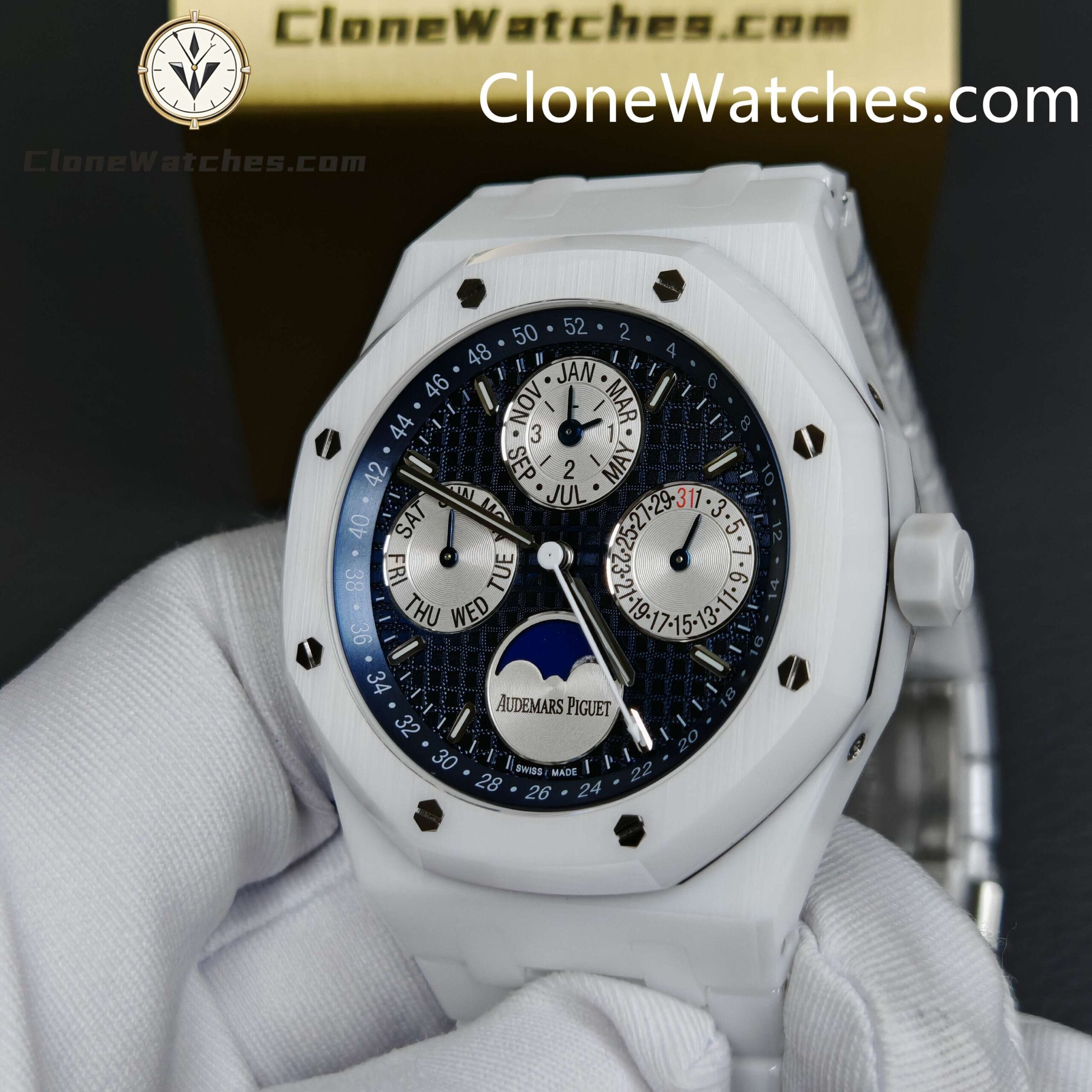 Audemars Piguet Super Clone Watches 1:1 White Ceramic 26579 True Moon Phase