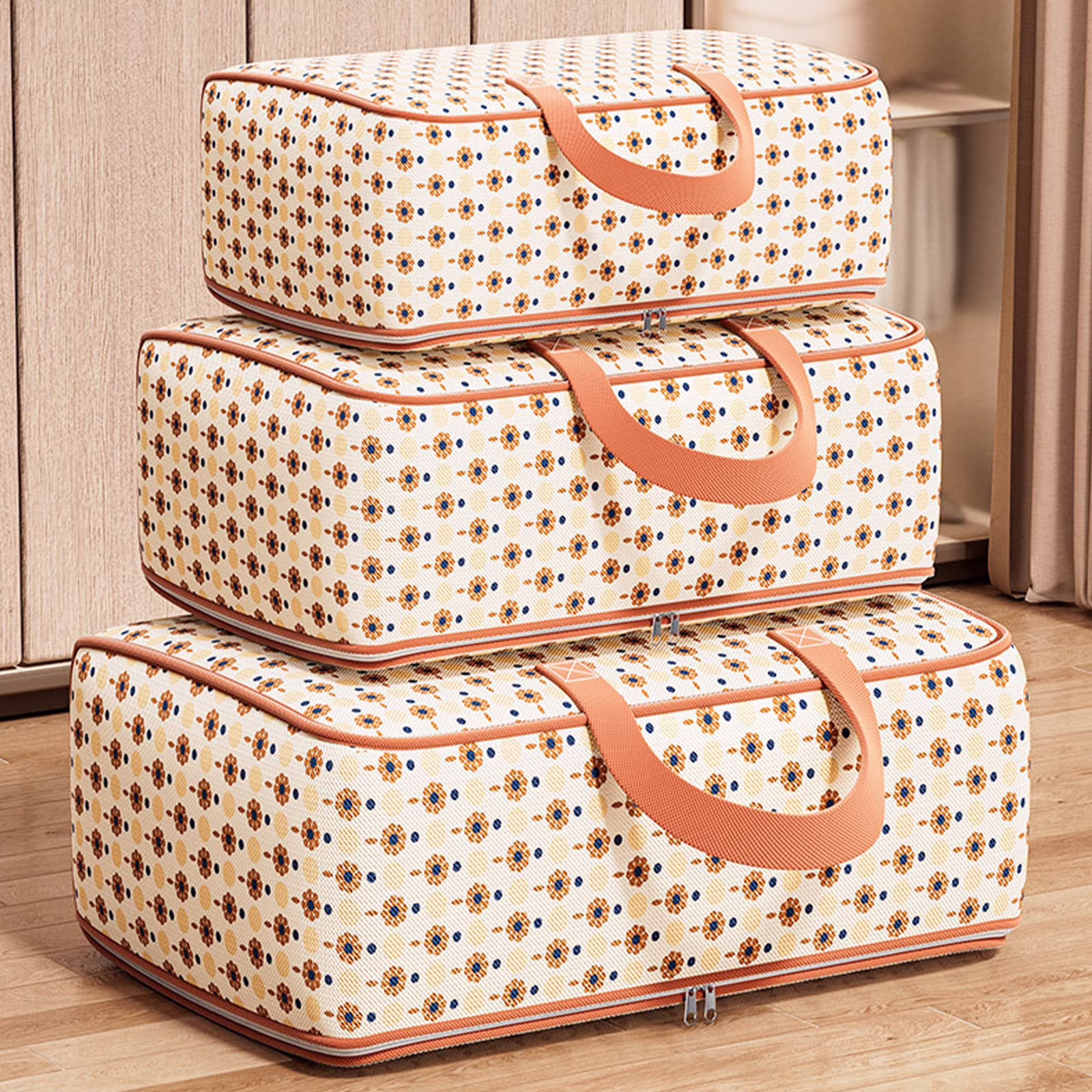Clothing Storage Bags With Handle And Zipper Travel Moving Bags For Small Clothes Throw Pillows Quilts Fabric