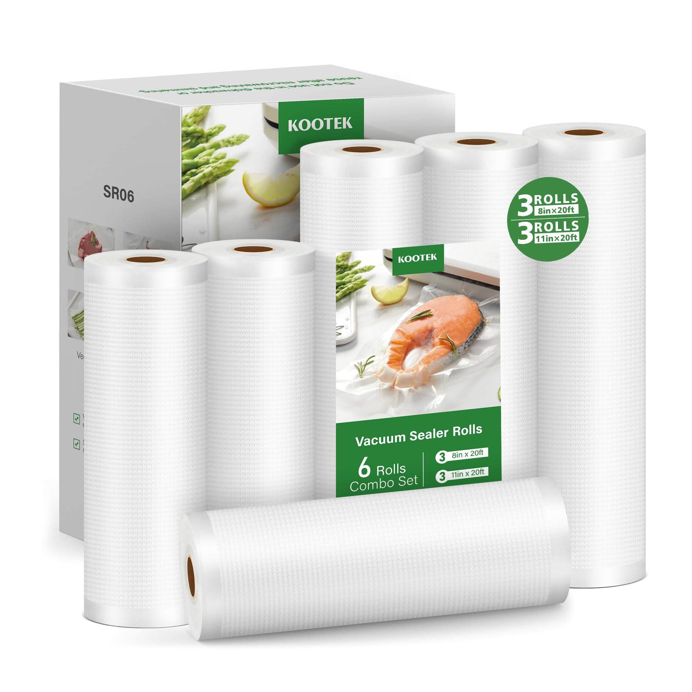 Kootek Vacuum Sealer Bags, 6 Pack 3 Rolls 8"x20' and 3 Rolls 11"x20' (TOTAL 120 Feet), Commercial Grade, BPA Free Food VAC Ba