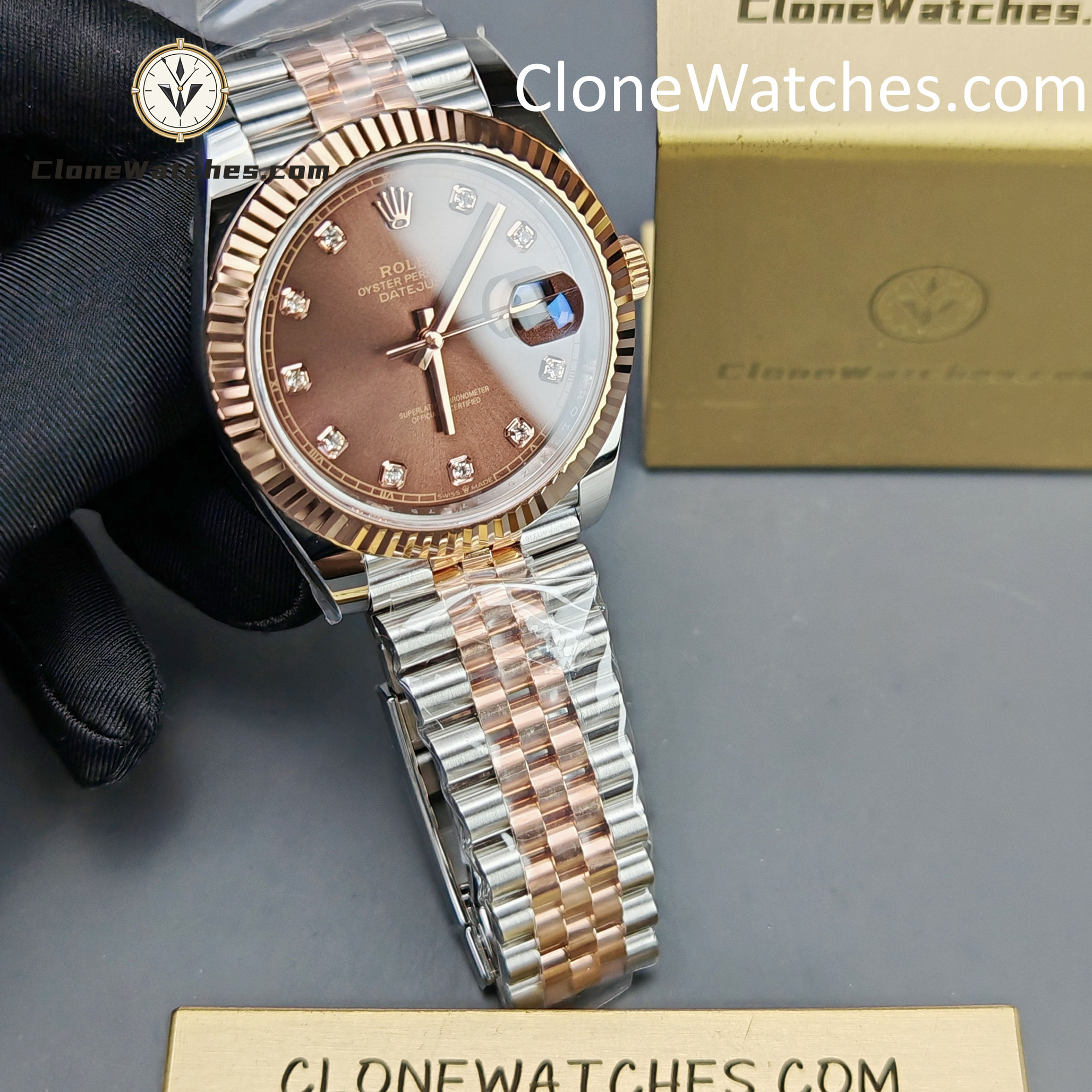 Rolex Super Clone Watches 1:1 DateJust Chocolate Diamond Dial Jubilee 41MM M126331-0004 3235 Movement