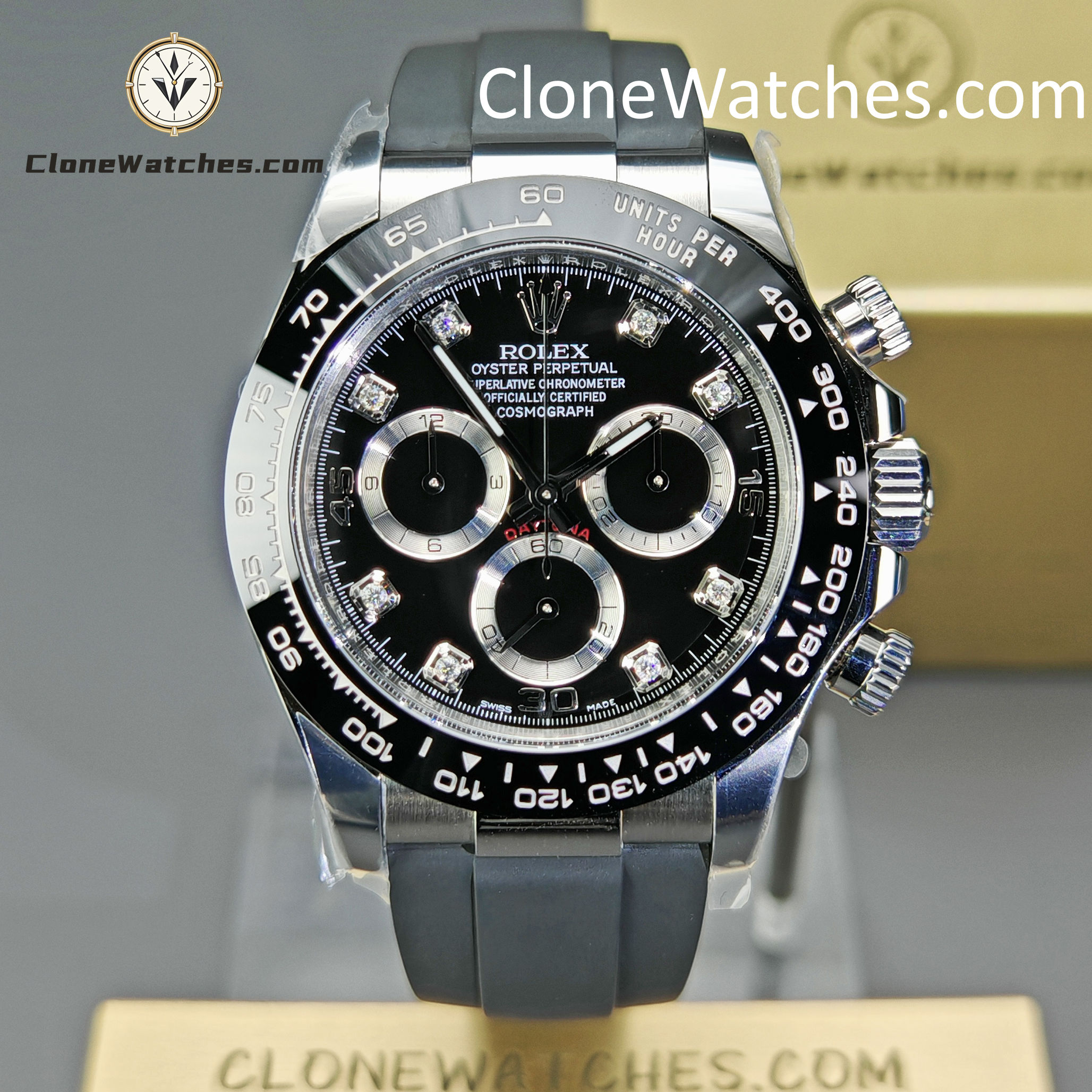 Rolex Super Clone Watches 1:1 Daytona Black Diamond Dial m116519ln-0025 4130 Movement