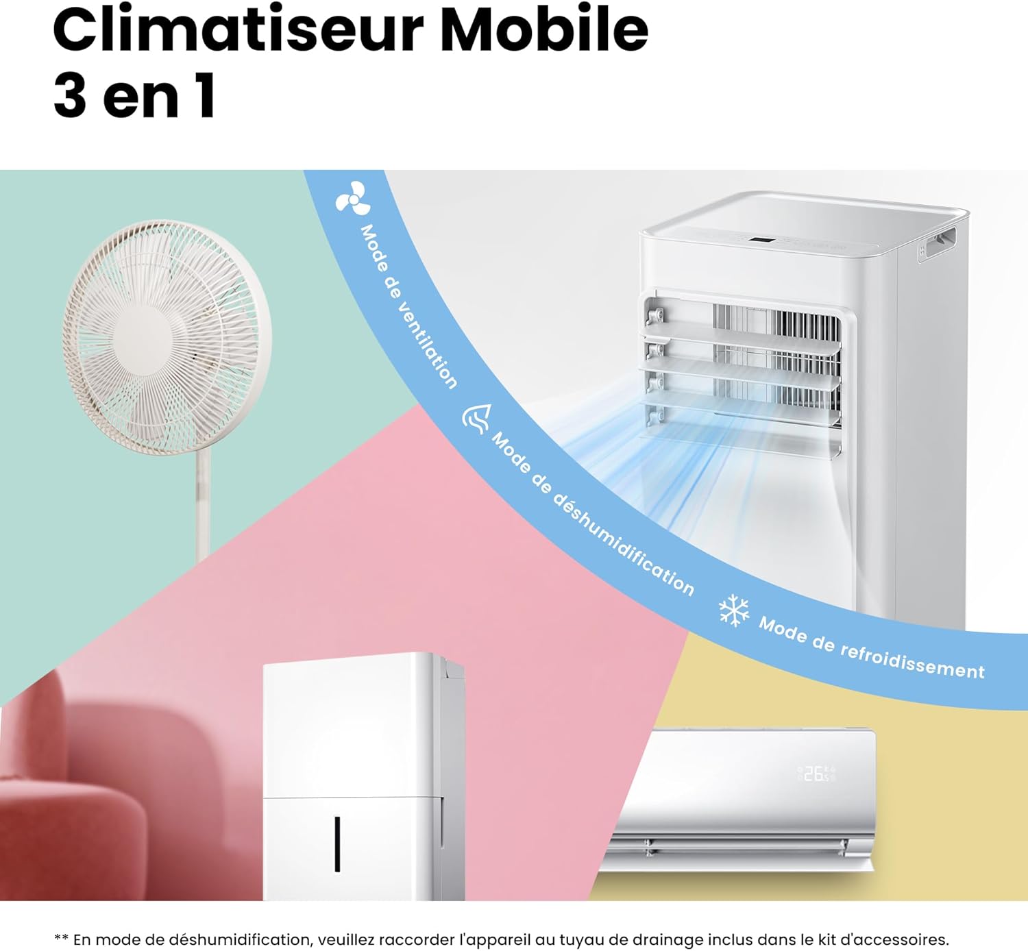 Climatiseur mobile 7000 BTU 2kW contrôle app 3 modes 3 vitesses minuterie 24h pièces 23m² Breezy Cool 20