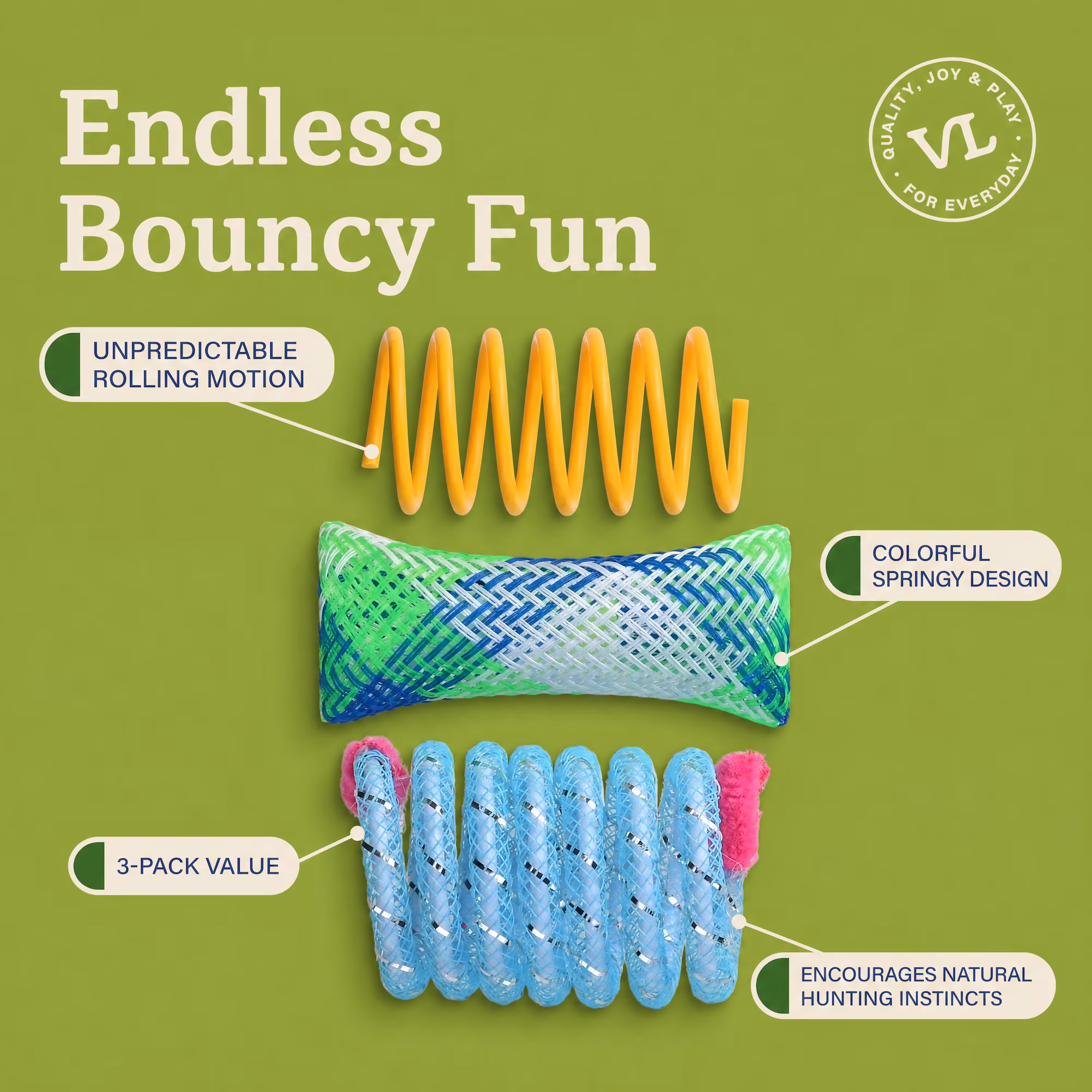 Vibrant Life Rolling Springs Cat Toys, 3 Pack