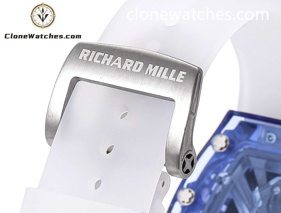 Richard Mille Super Clone Watches 1:1 RM 052 Blue Crystal Full Transparent Tourbillon White Strap
