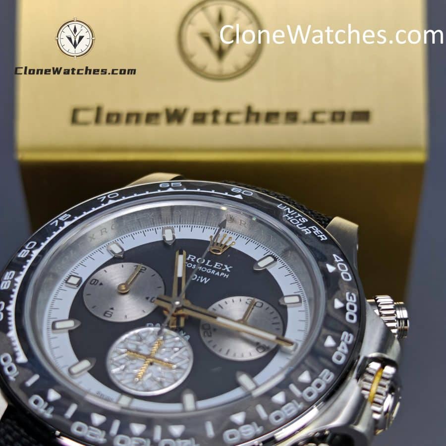 Modified Super Clone Watches 1:1 DiW Rolex Daytona “EXCEPTIONAL UNIQUE” 4130 Movement Black Strap
